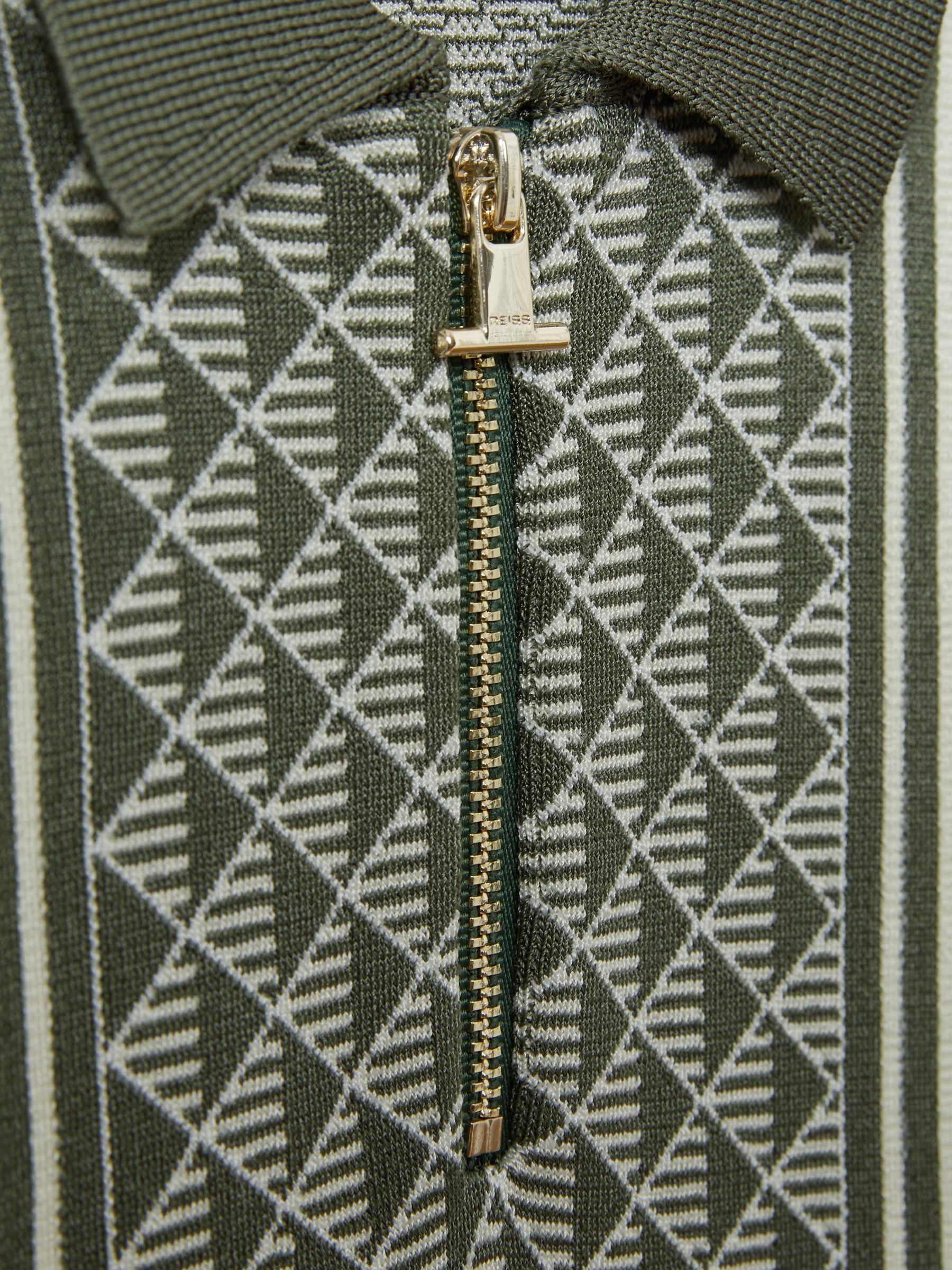 3-9 yrs Diamond Stitch Half-Zip Polo Shirt in Sage/Off White - Image 4 of 4