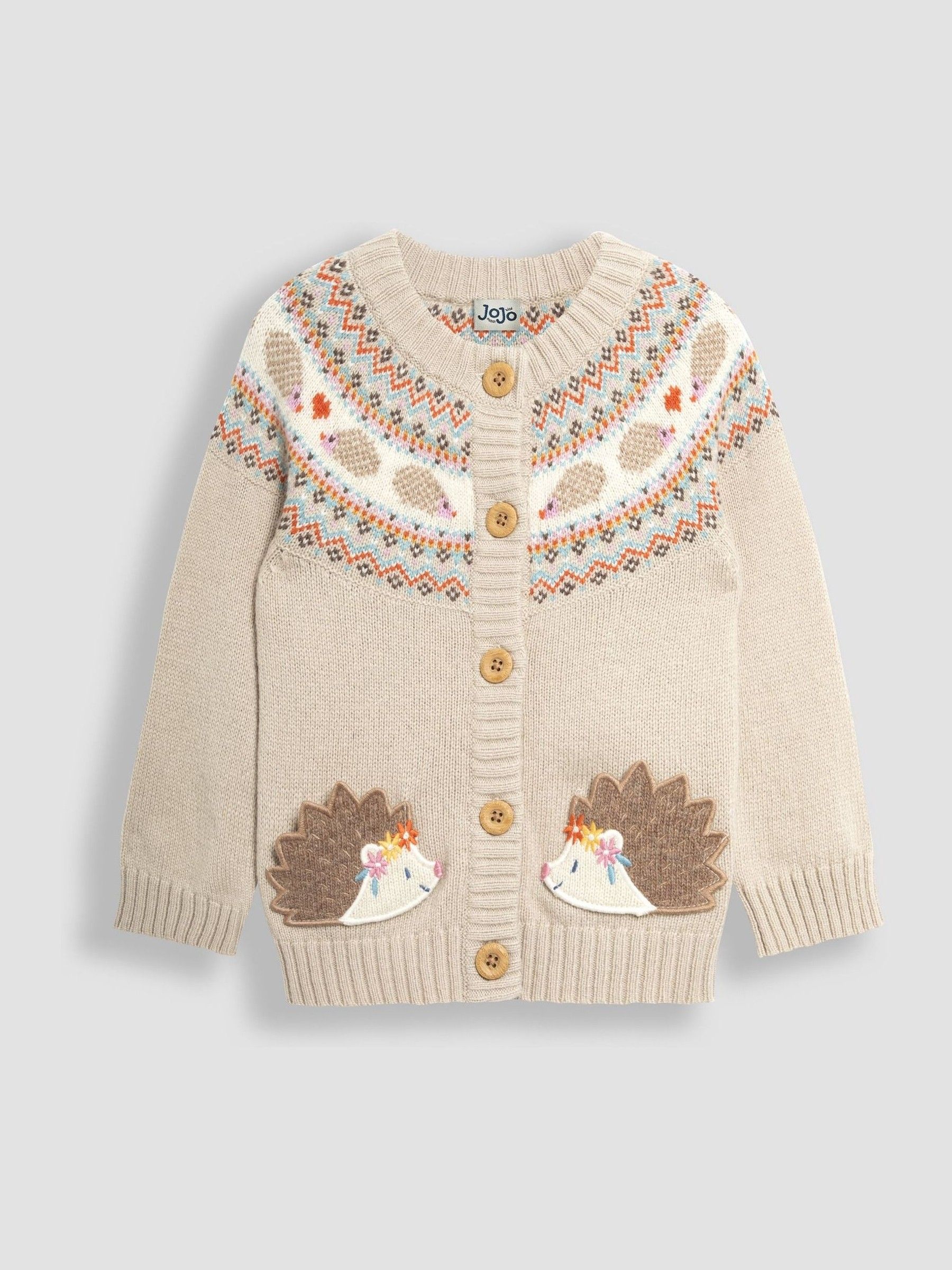 Natural Hedgehog Knit Fairisle Pattern Cardigan - Image 1 of 3