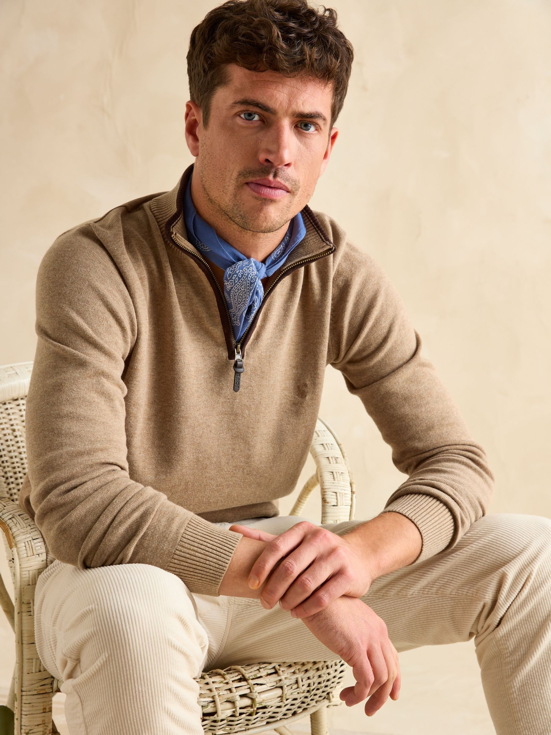 Hillside Beige Quarter Zip Knitted Jumper - Image 3 of 7