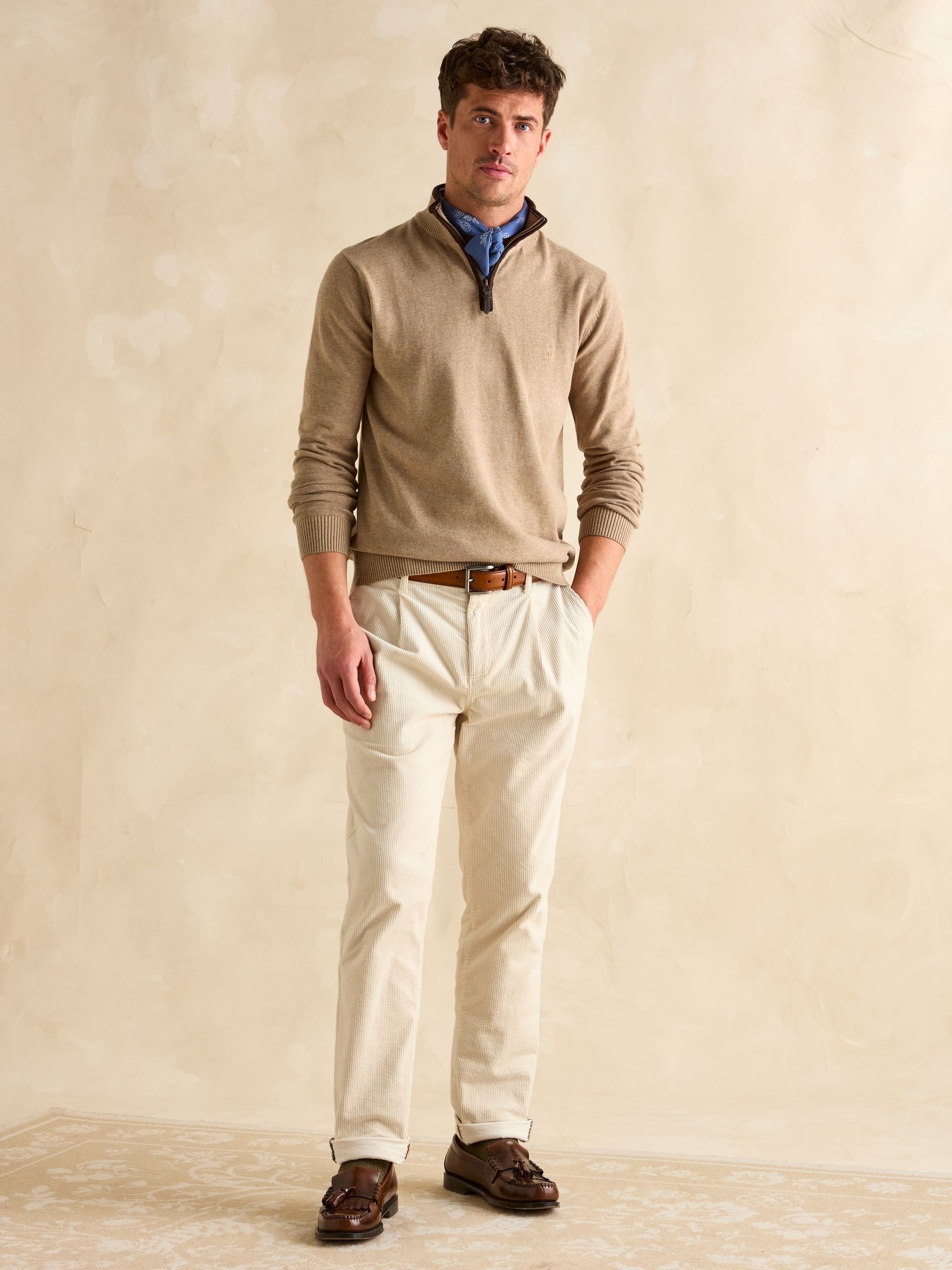 Hillside Beige Quarter Zip Knitted Jumper - Image 4 of 7