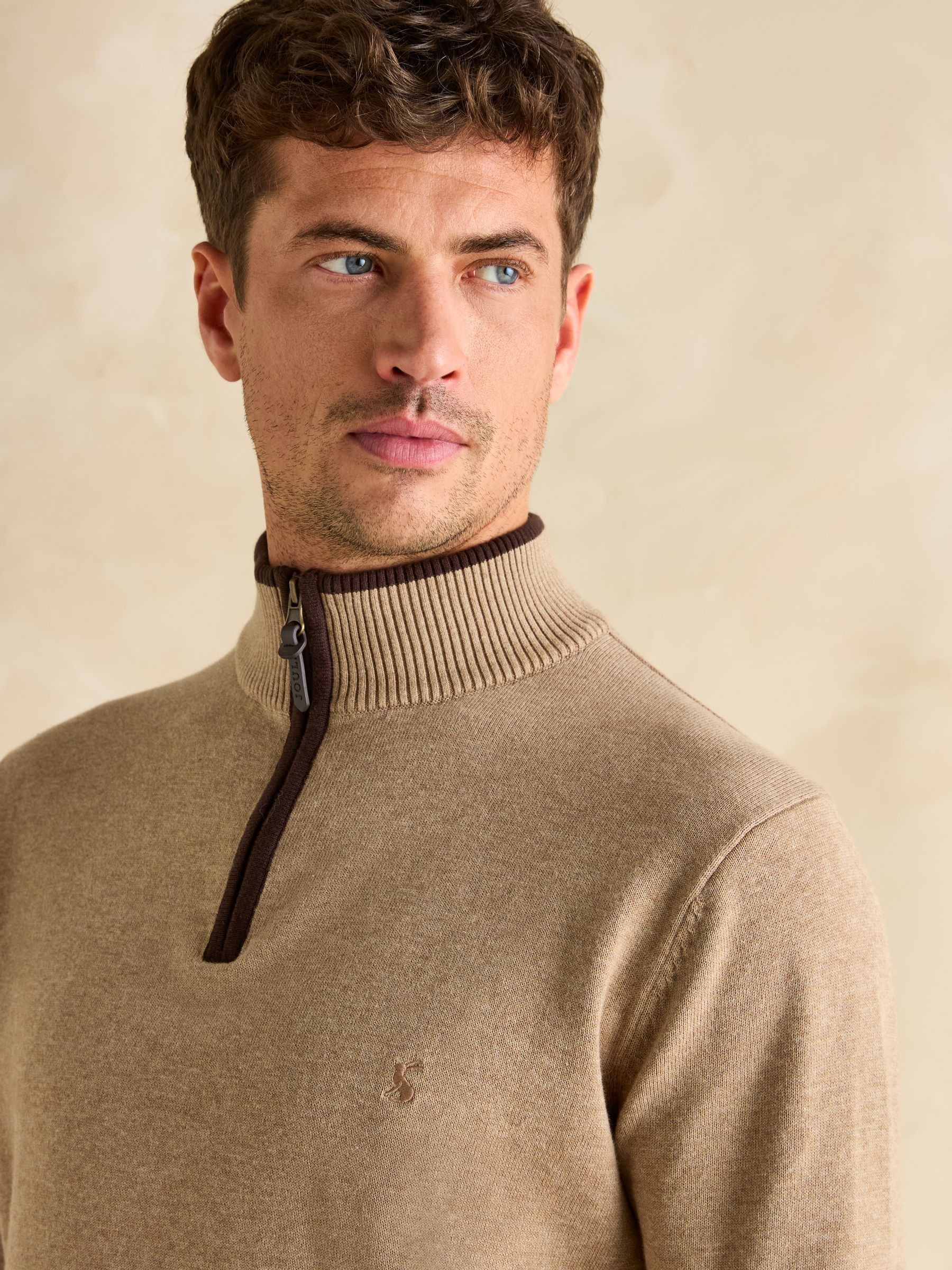 Hillside Beige Quarter Zip Knitted Jumper - Image 5 of 7