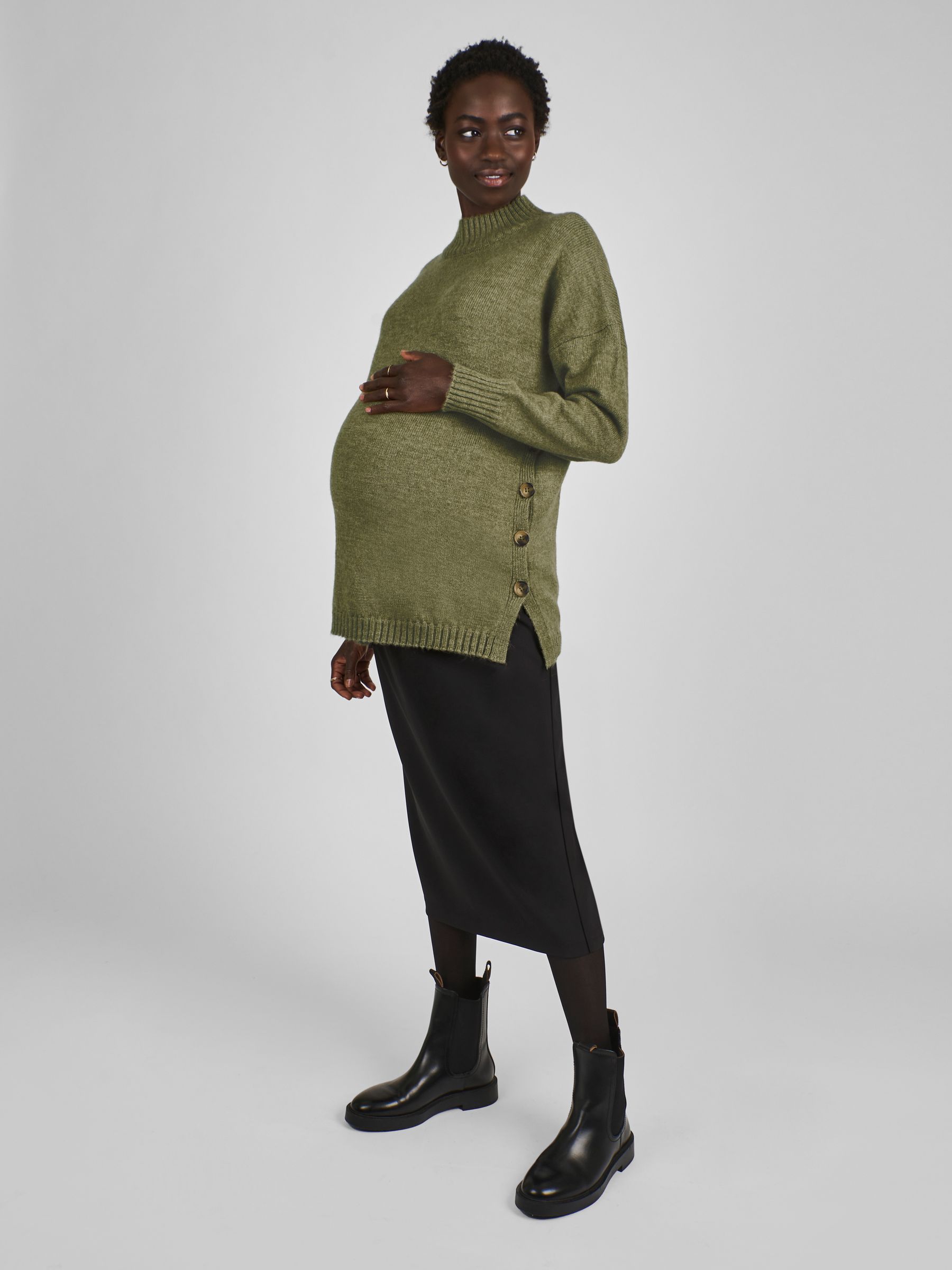 Black Maternity Drawstring Midi Skirt - Image 3 of 4