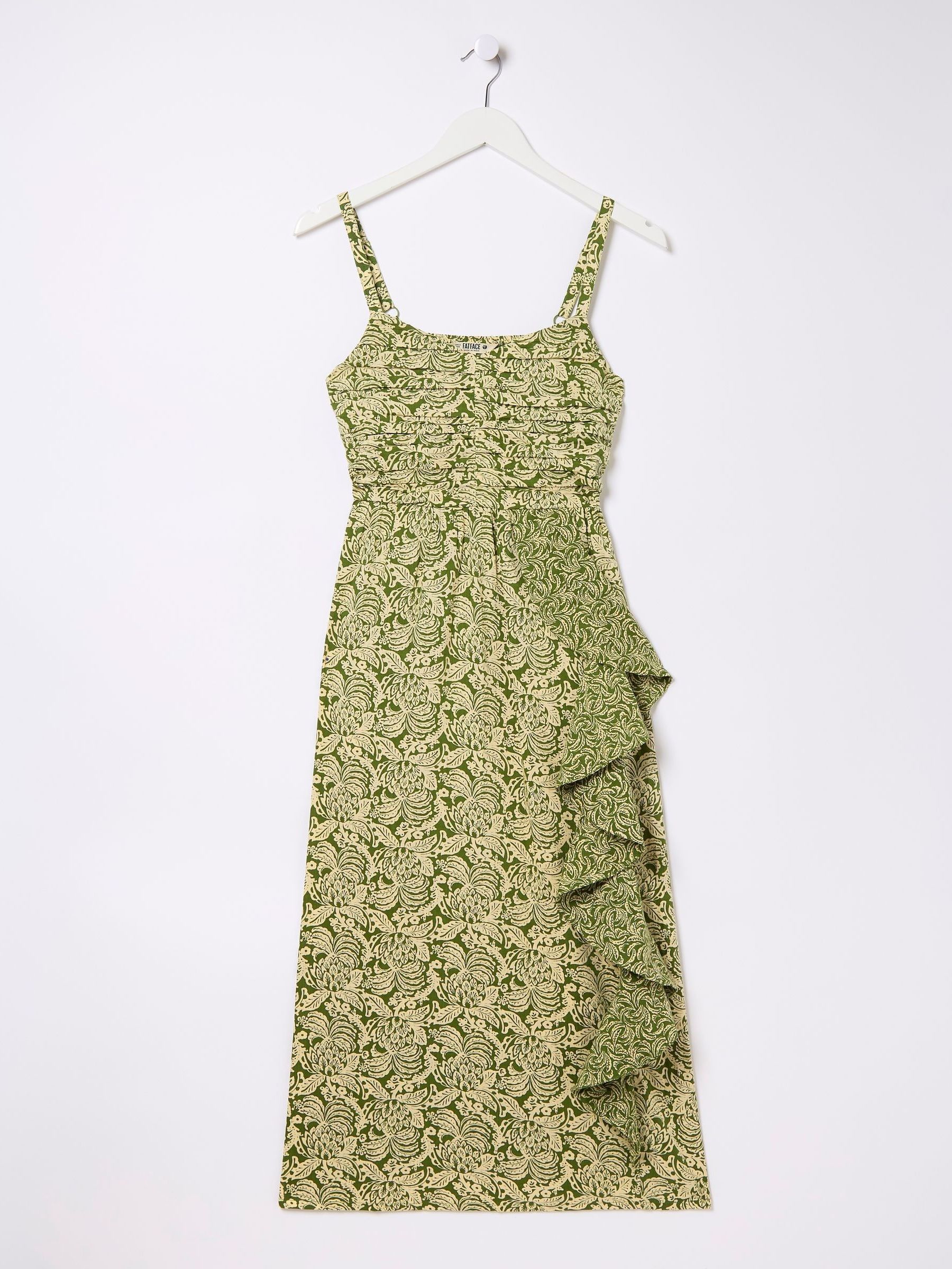 Lucia Green Damask Floral Linen Blend Midi Dress - Image 6 of 6