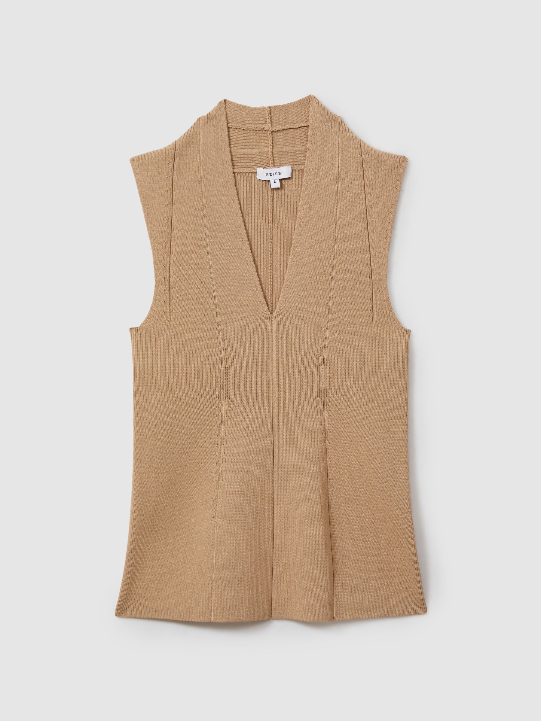 Knitted Sleeveless V-Neck Vest in Nude - Image 2 of 6