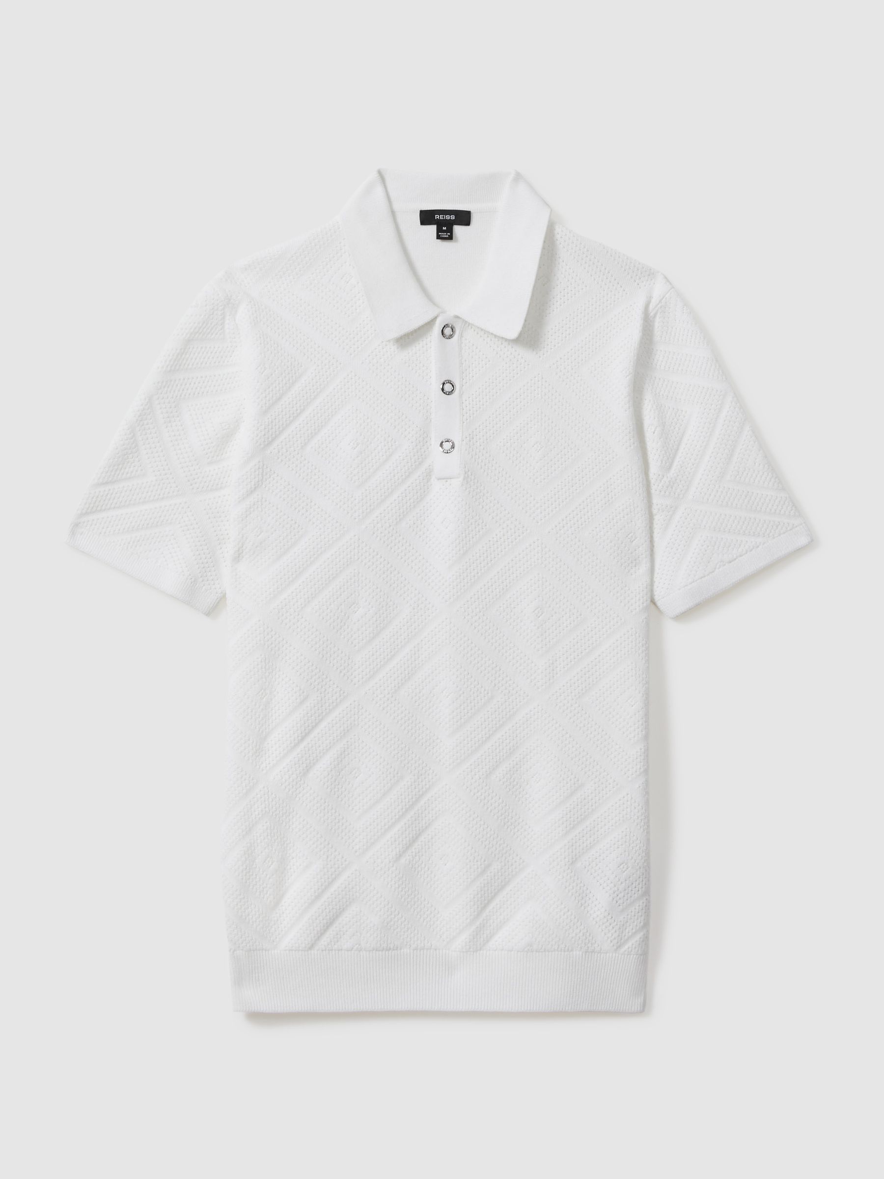 Cotton Textured Press-Stud Polo Shirt in Optic White - Image 2 of 6