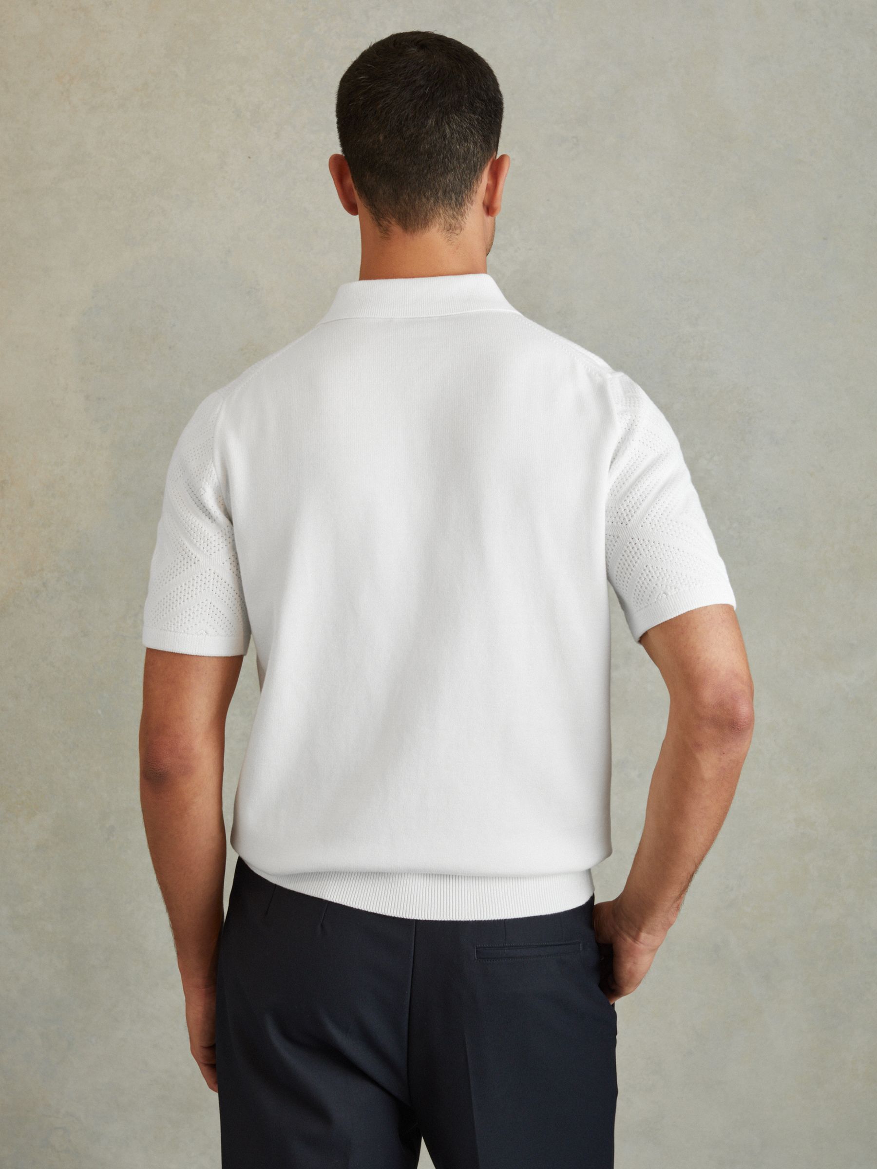 Cotton Textured Press-Stud Polo Shirt in Optic White - Image 5 of 6