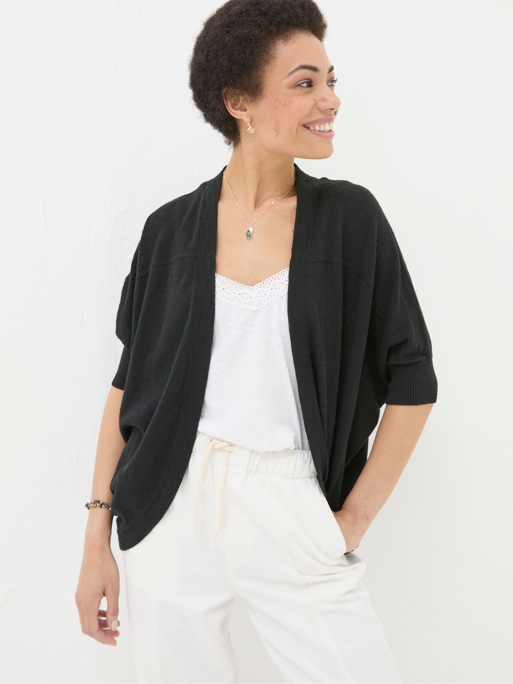 Iris Black Cocoon Edge Cardigan With Linen - Image 1 of 4