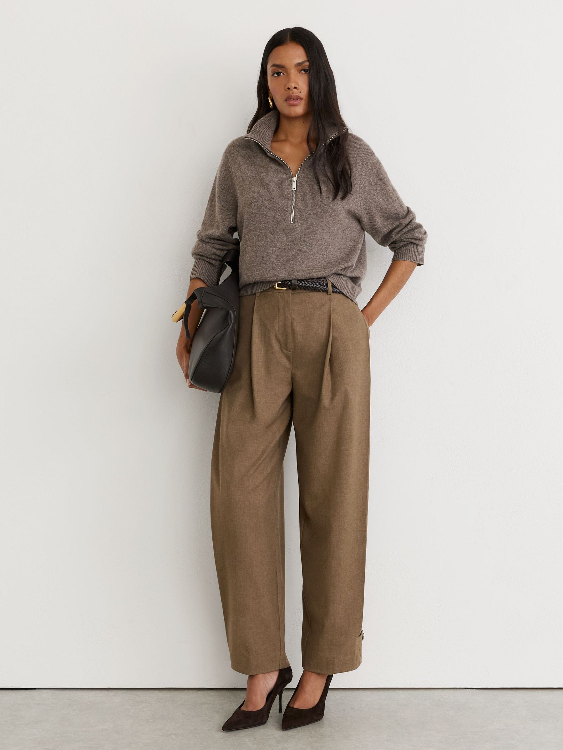 Wool-Cashmere Half-Zip Jumper in Dark Neutral - Image 3 of 6