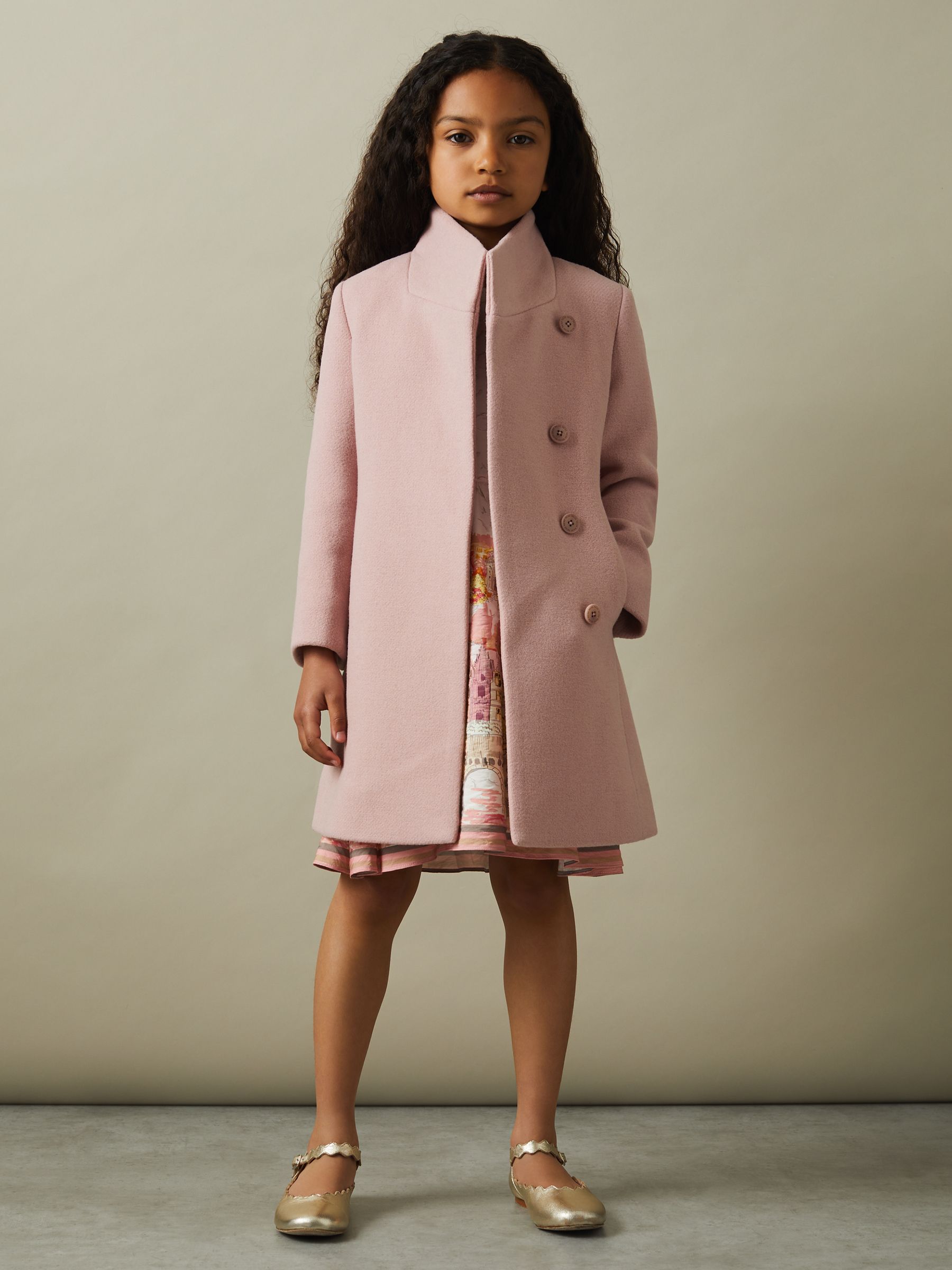 13-14 yrs Wool Blend Funnel Neck Coat in Pink - Image 2 of 4