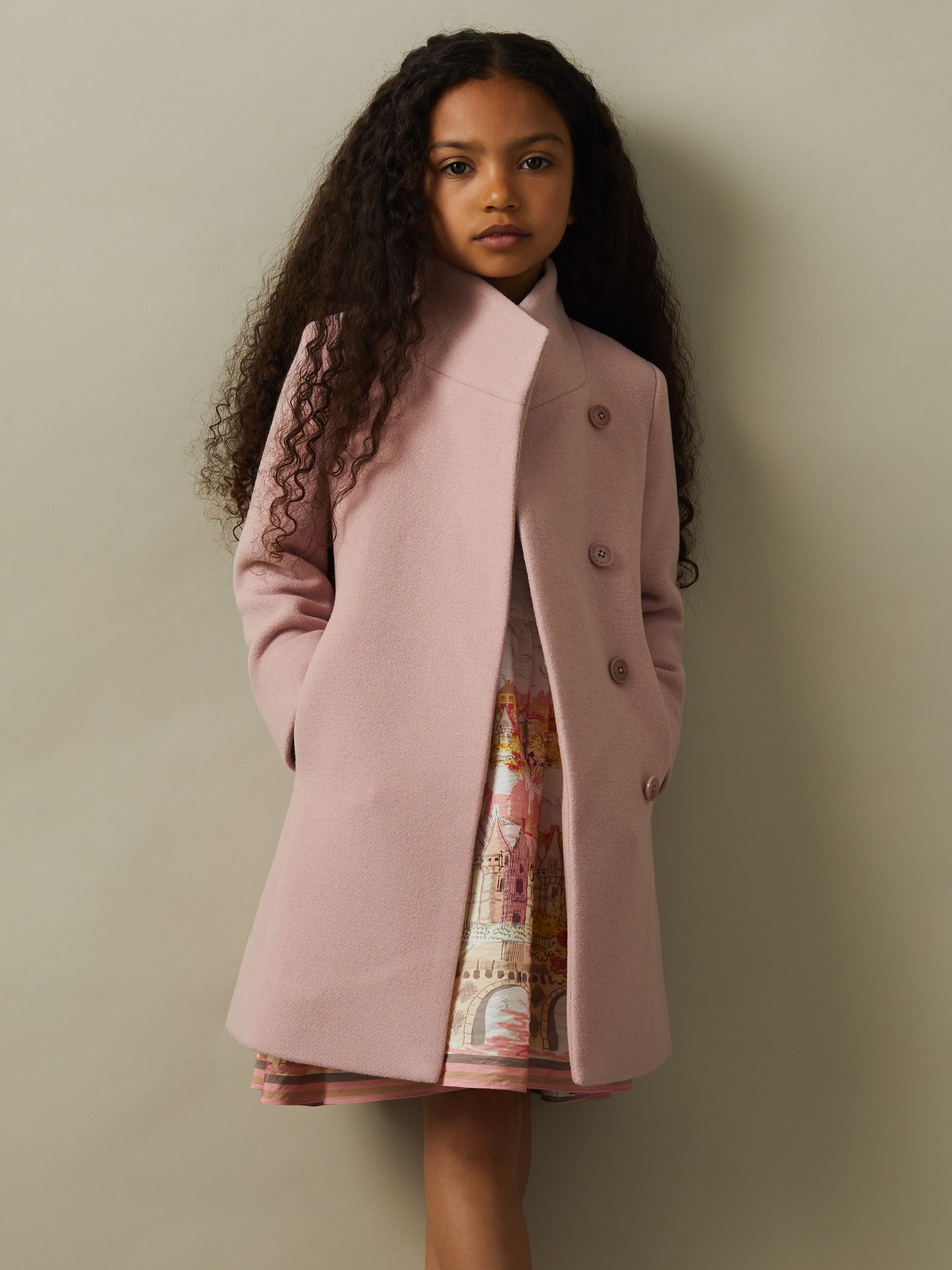 13-14 yrs Wool Blend Funnel Neck Coat in Pink - Image 3 of 4