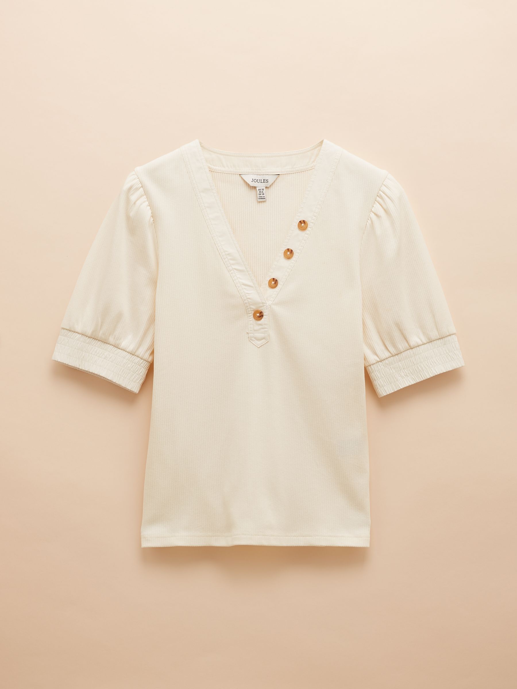 Tabitha Cream Ribbed V-Neck Top With Puff Sleeves - Image 6 of 6