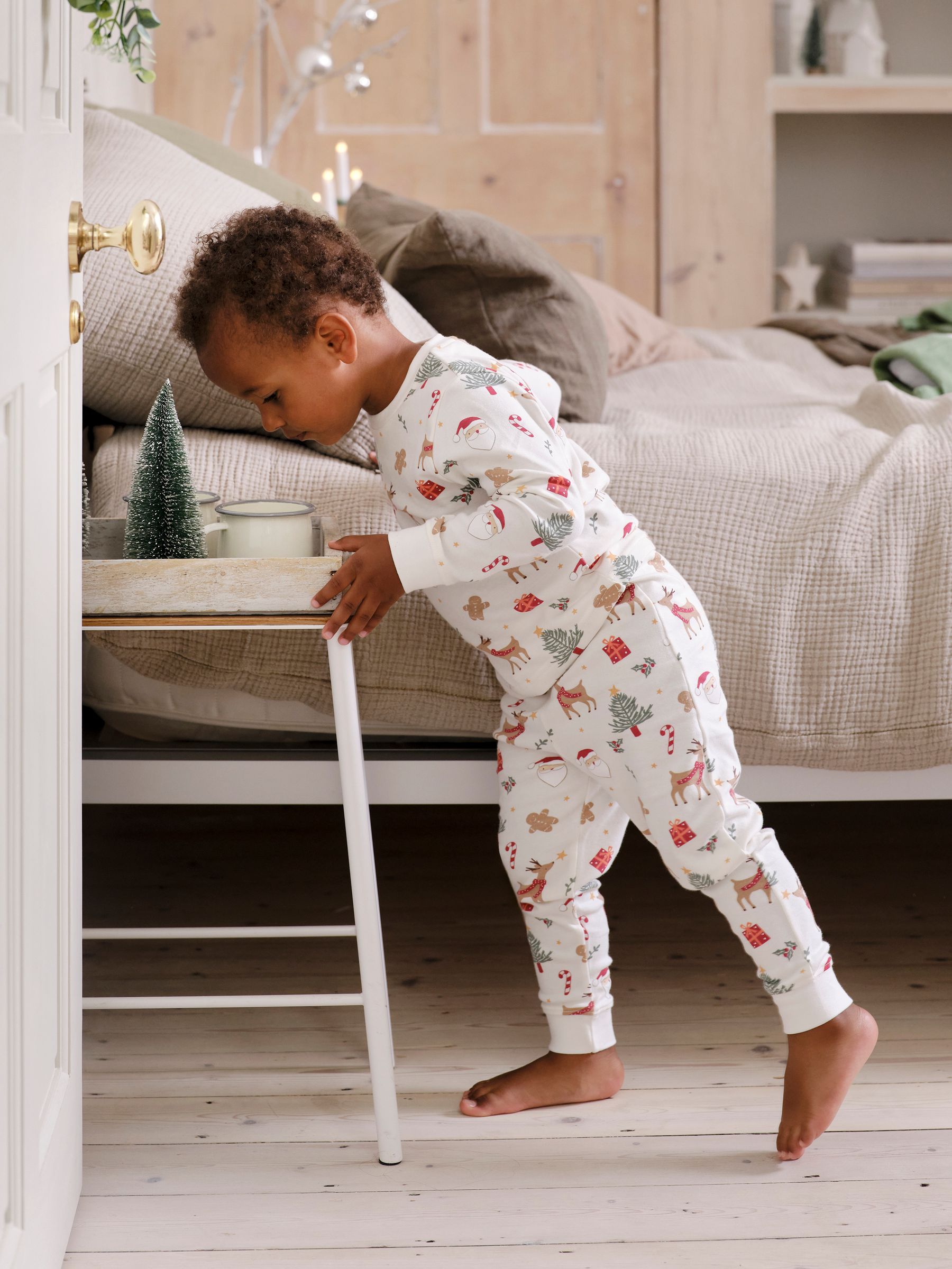 Cream Christmas Print Jersey Pyjamas - Image 1 of 6