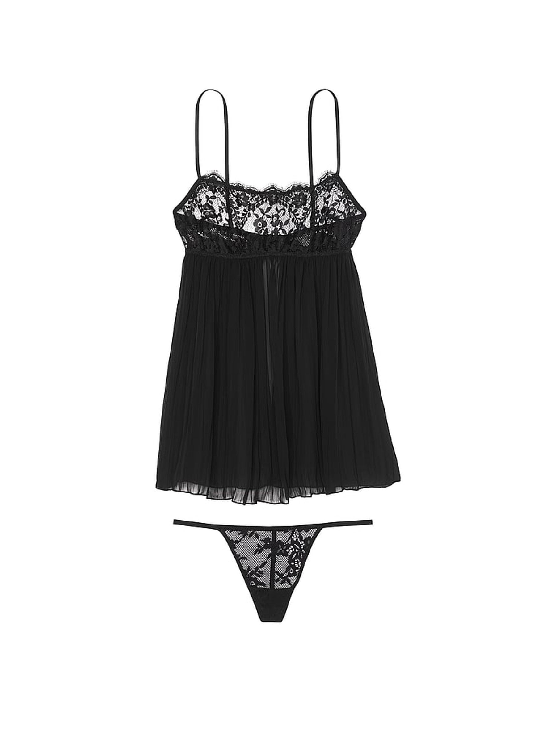 Black Lace Top Pleated Babydoll Set - Image 3 of 3