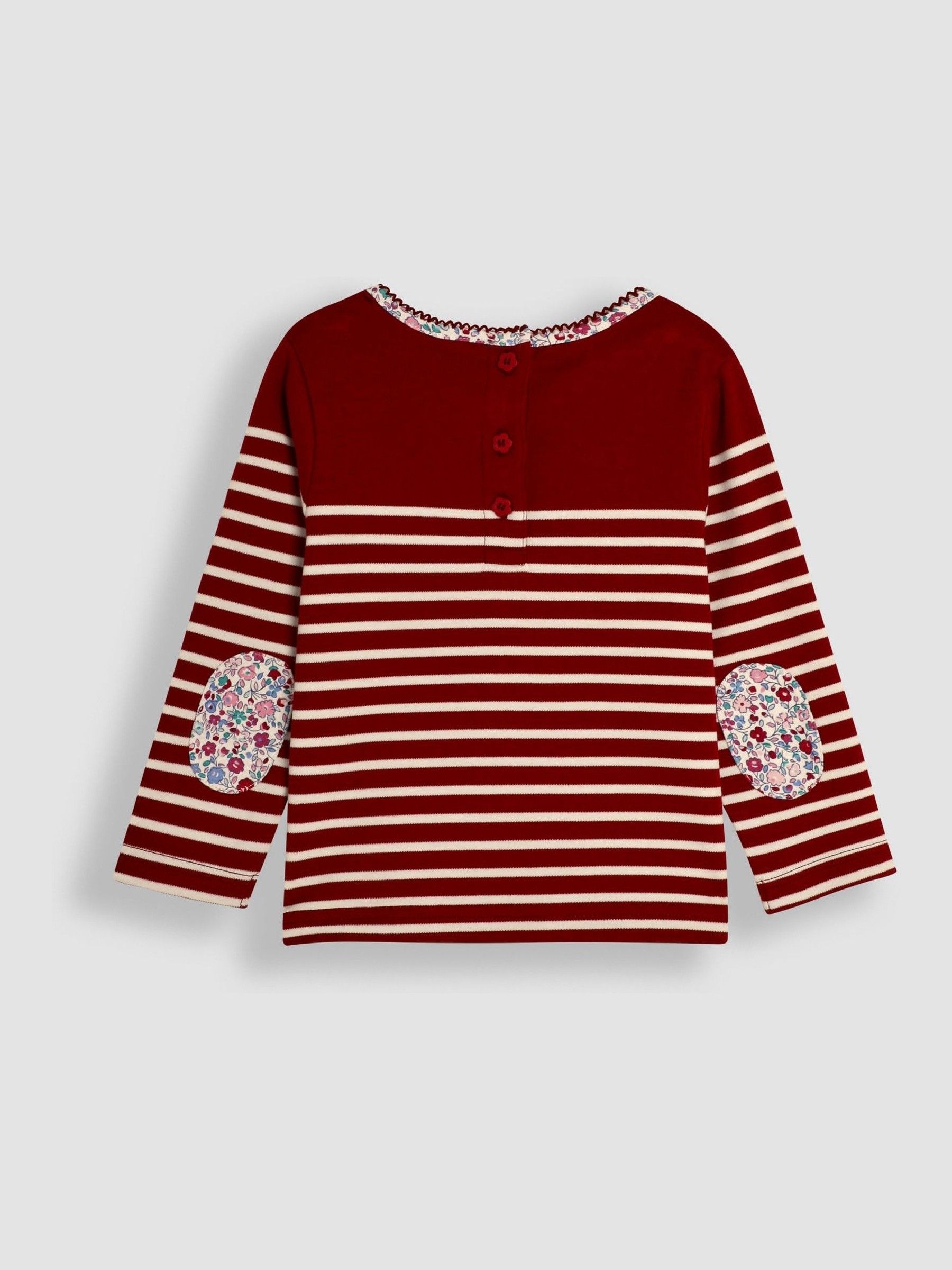Berry Pink Bunny Cotton Long Sleeve Pocket Breton Top - Image 2 of 3