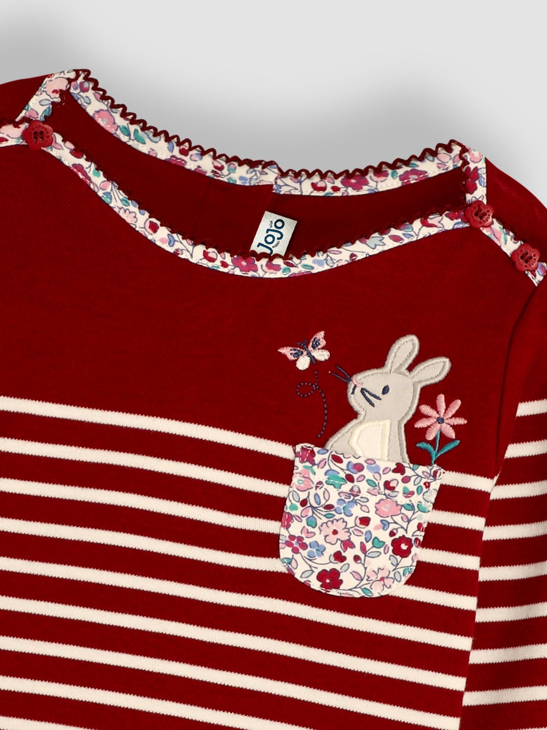 Berry Pink Bunny Cotton Long Sleeve Pocket Breton Top - Image 3 of 3