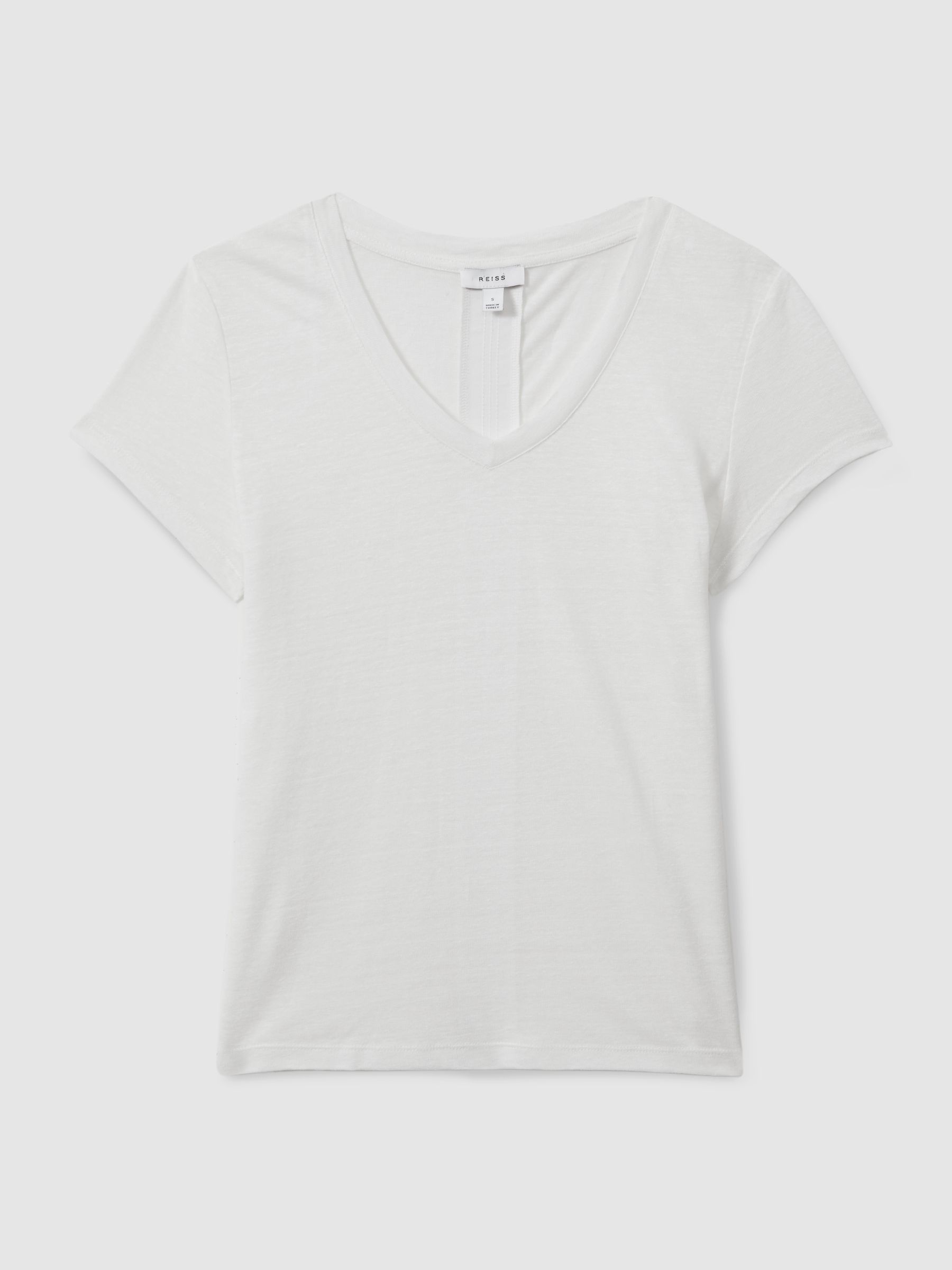 Marled Linen V Neck T-Shirt in White - Image 2 of 6