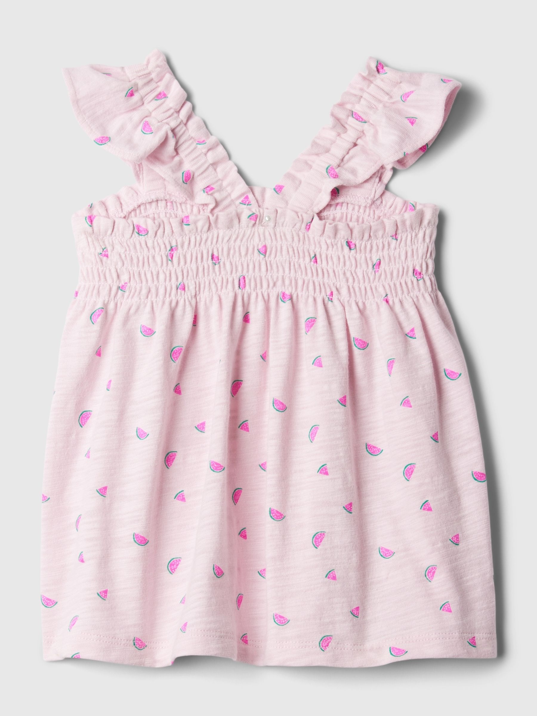 Pink Cotton Smocked Print Flutter Sleeve Vest Top - Image 2 of 3