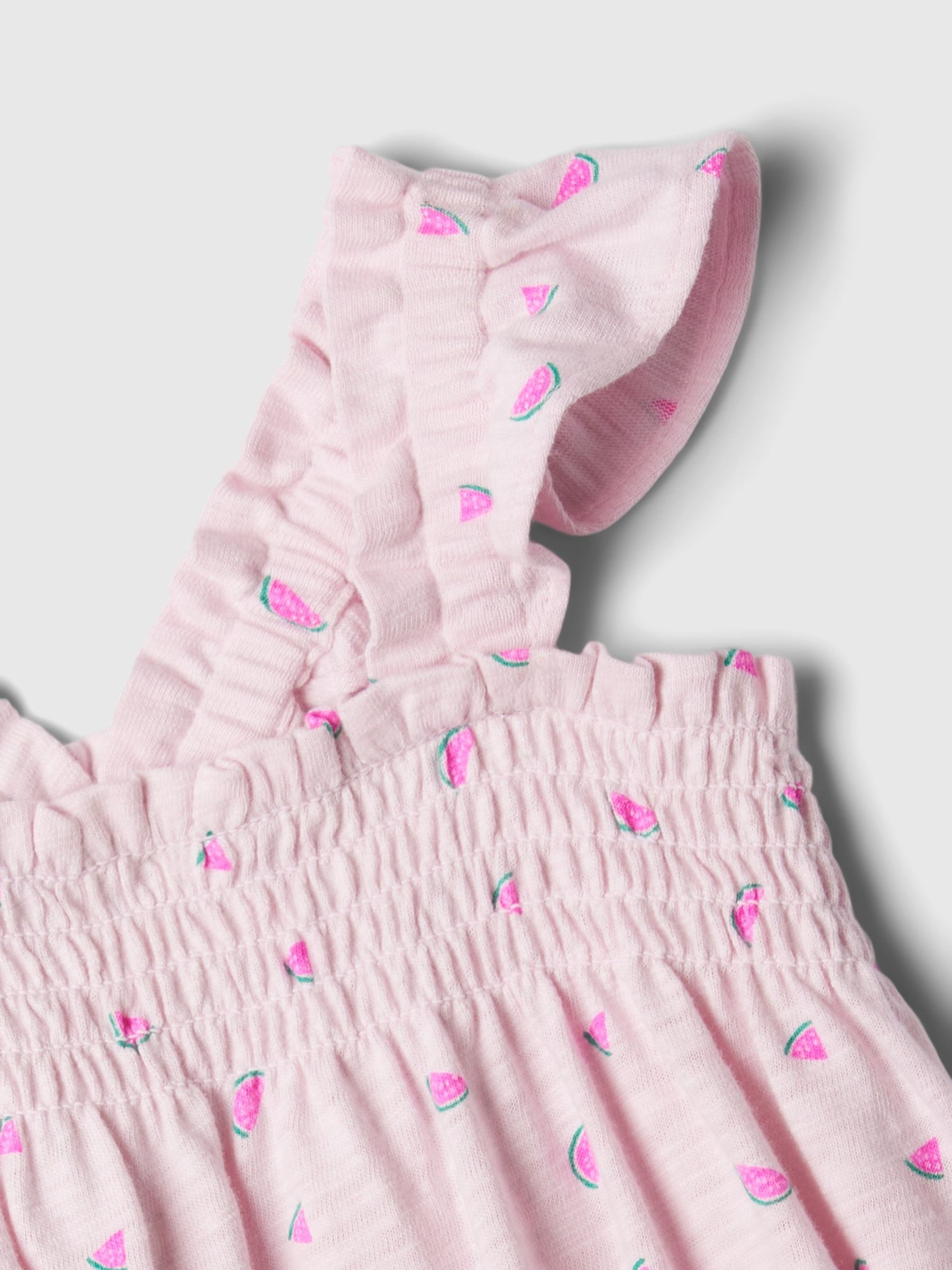 Pink Cotton Smocked Print Flutter Sleeve Vest Top - Image 3 of 3
