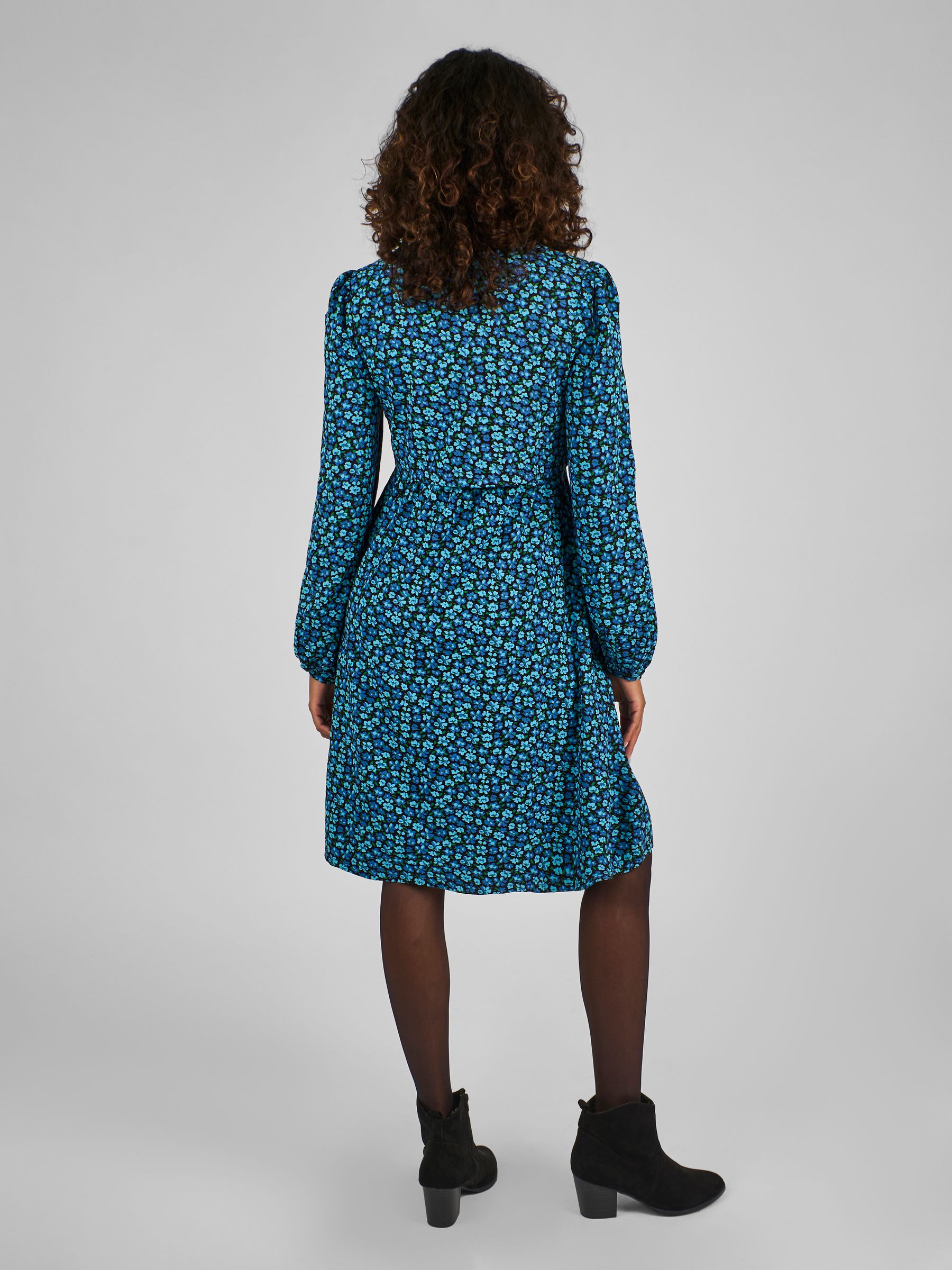 Blue Floral Round Neck Double Layer Maternity & Nursing Dress - Image 2 of 4