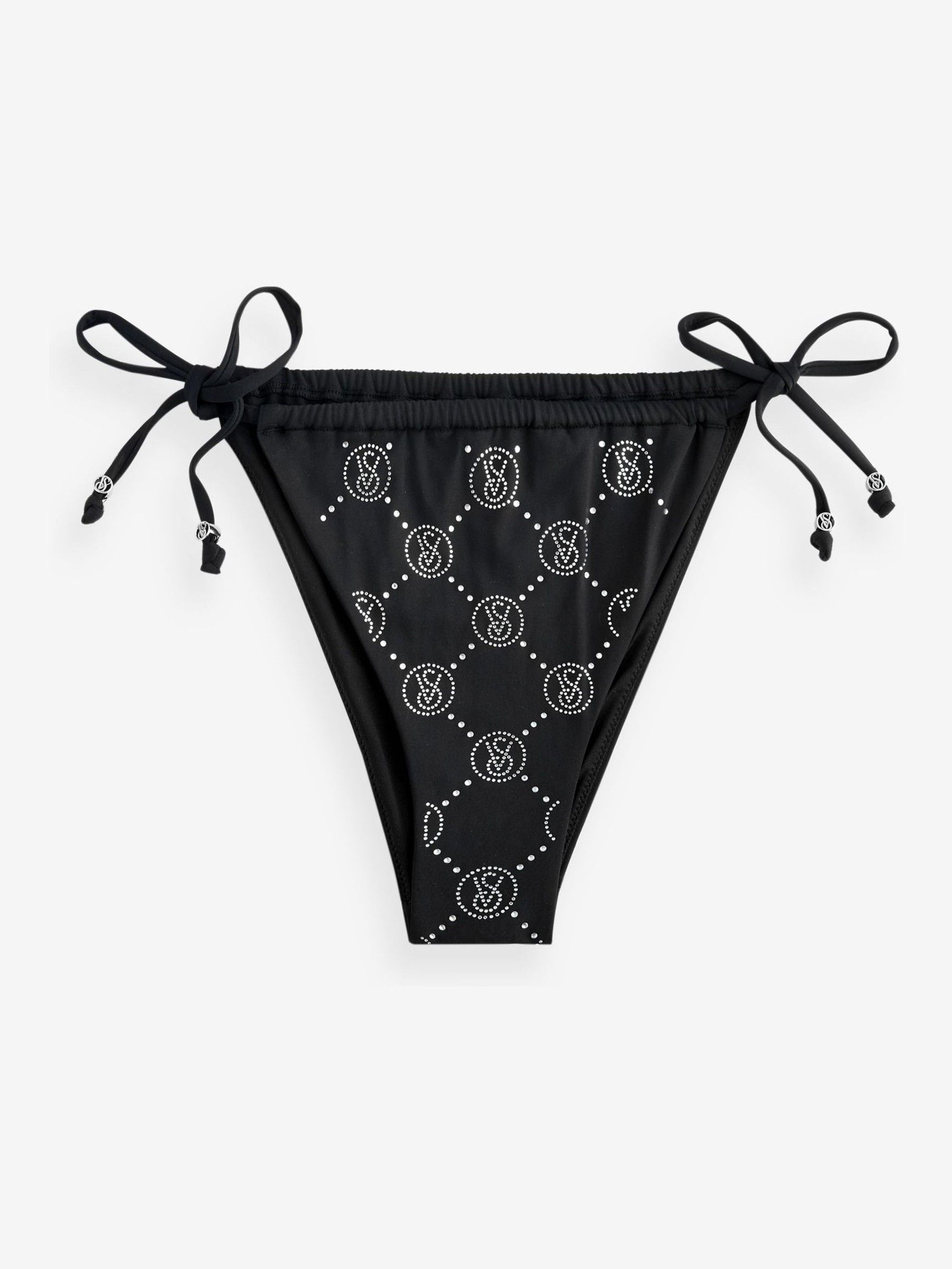 Black Diamanté Monogram Tie Side Brief Bikini Bottom - Image 6 of 6