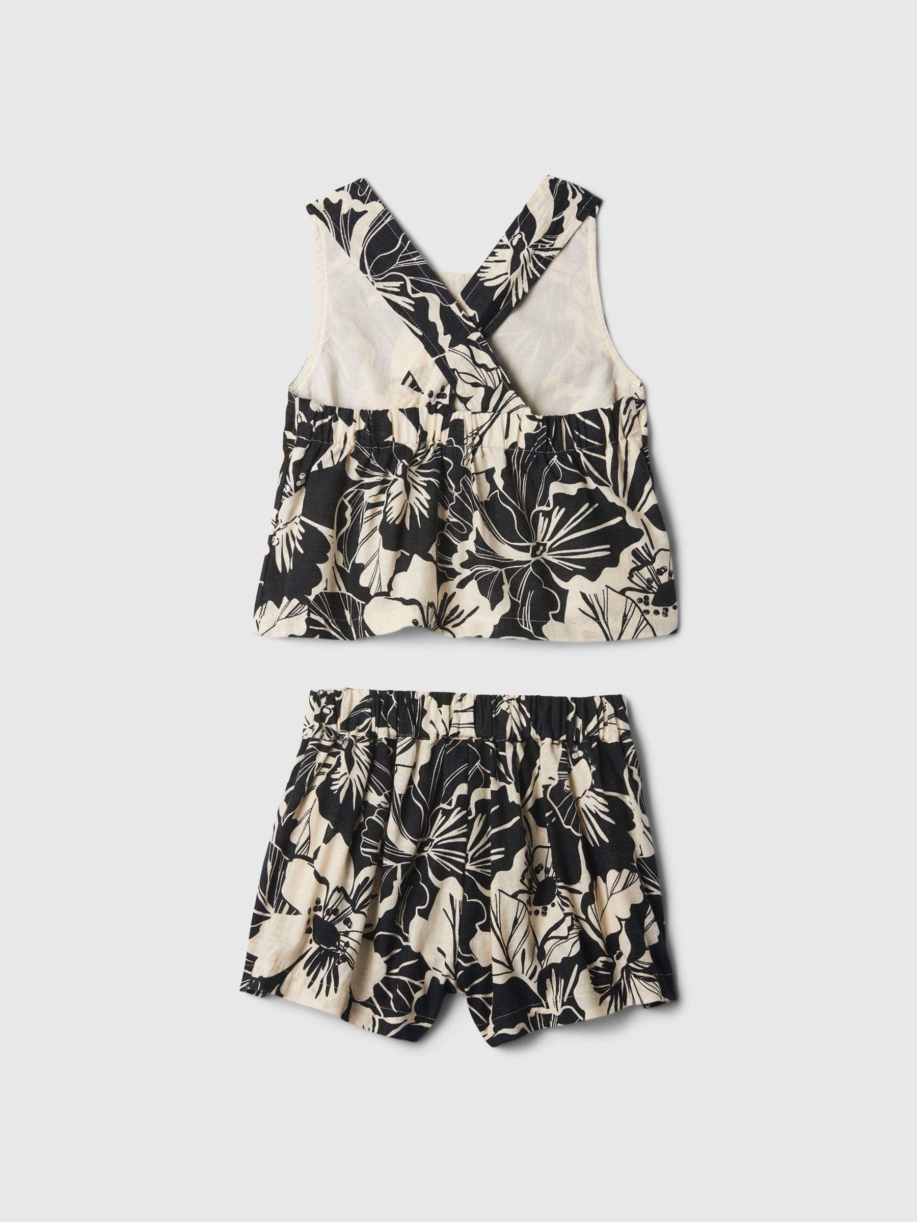 Black/White Linen Cotton Vest Top and Shorts Set (12mths-5yrs) - Image 2 of 2