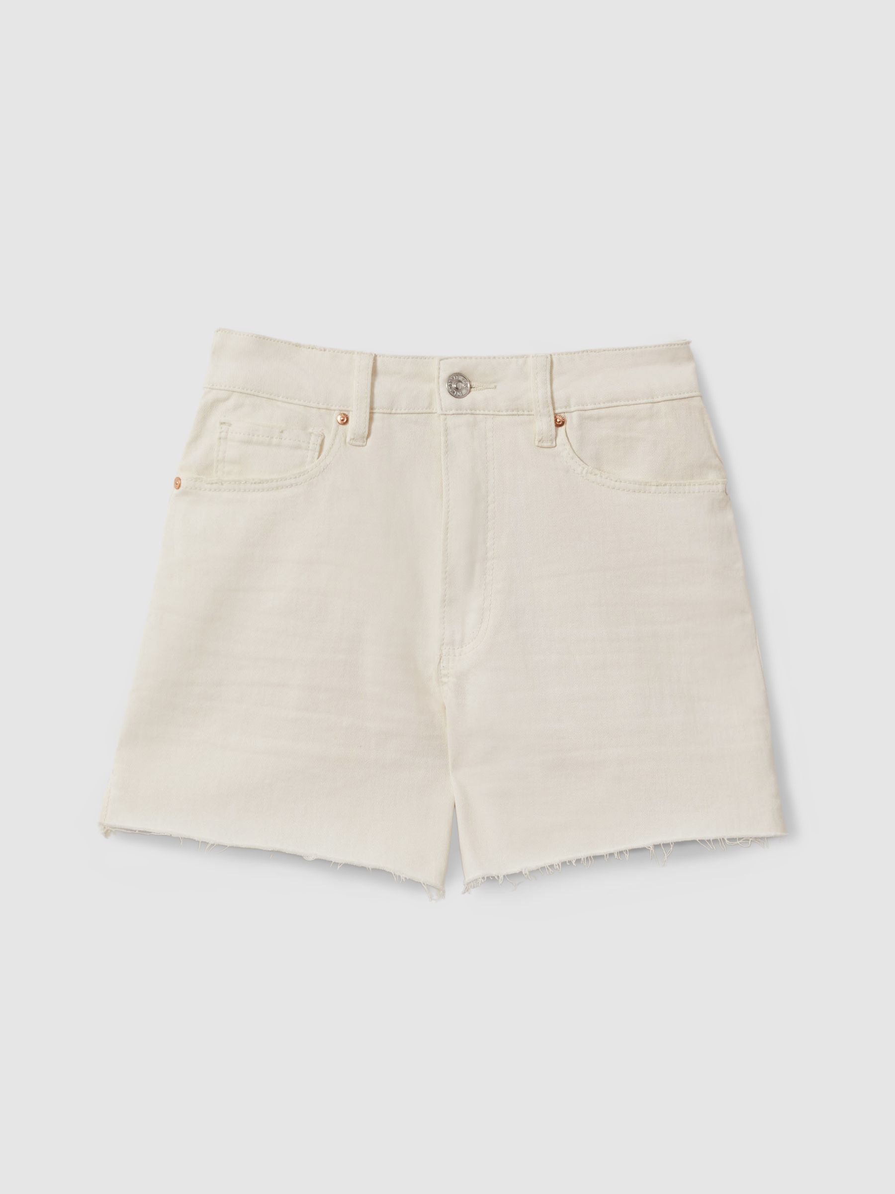 Paige Light Blonde Raw Hem Denim Shorts in Light Blonde - Image 2 of 5