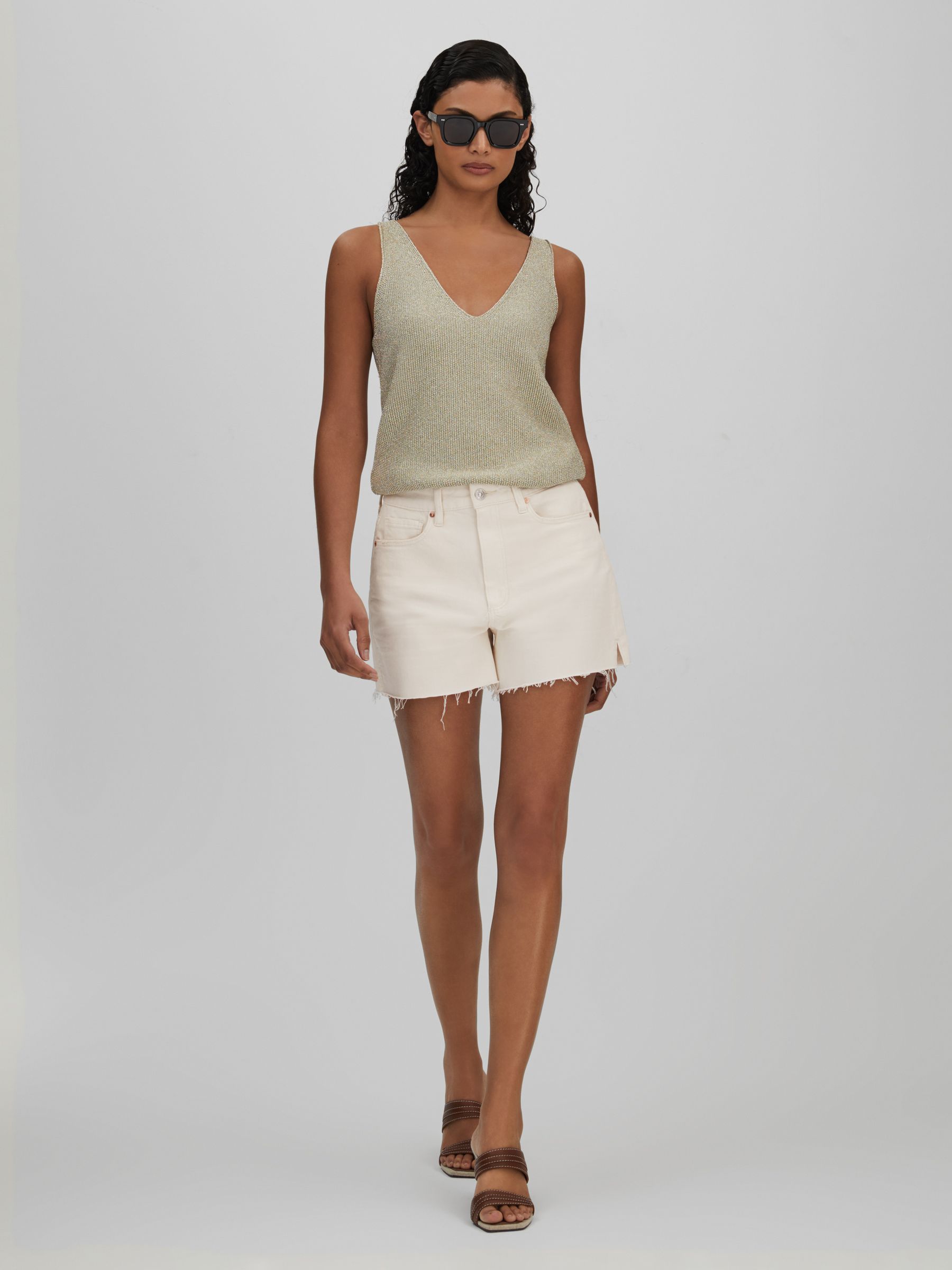 Paige Light Blonde Raw Hem Denim Shorts in Light Blonde - Image 3 of 5