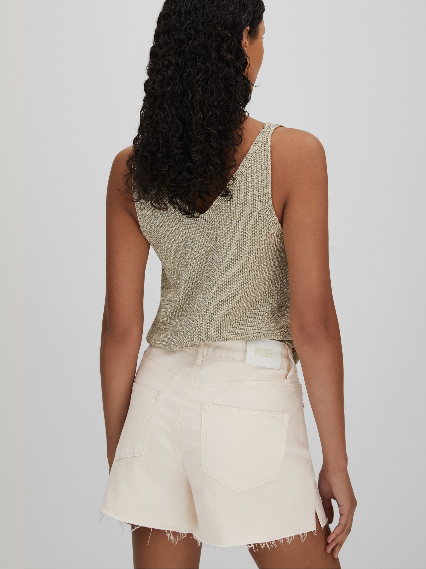 Paige Light Blonde Raw Hem Denim Shorts in Light Blonde - Image 4 of 5