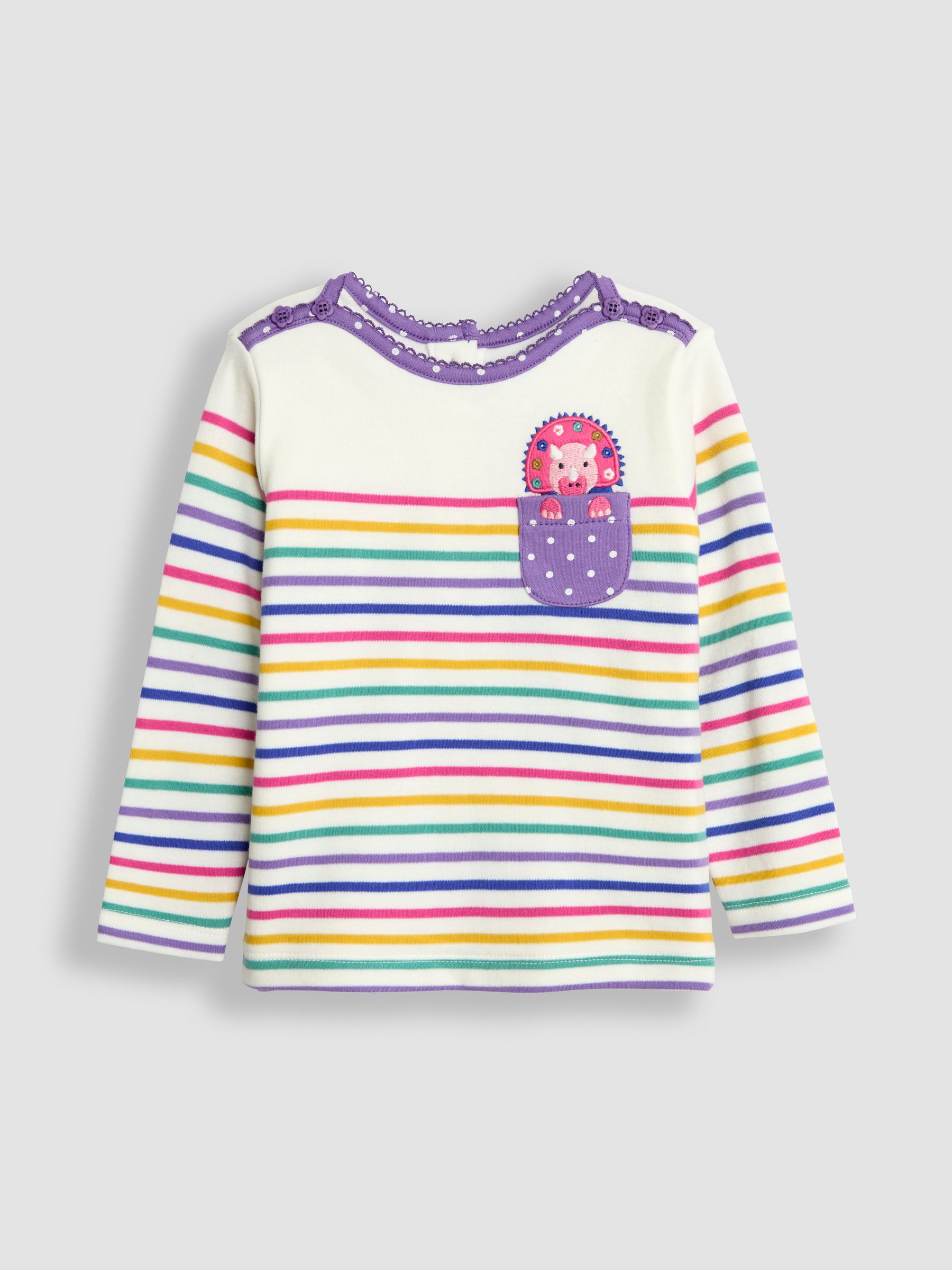 Cream Dino Cotton Long Sleeve Pocket Breton Top - Image 1 of 3