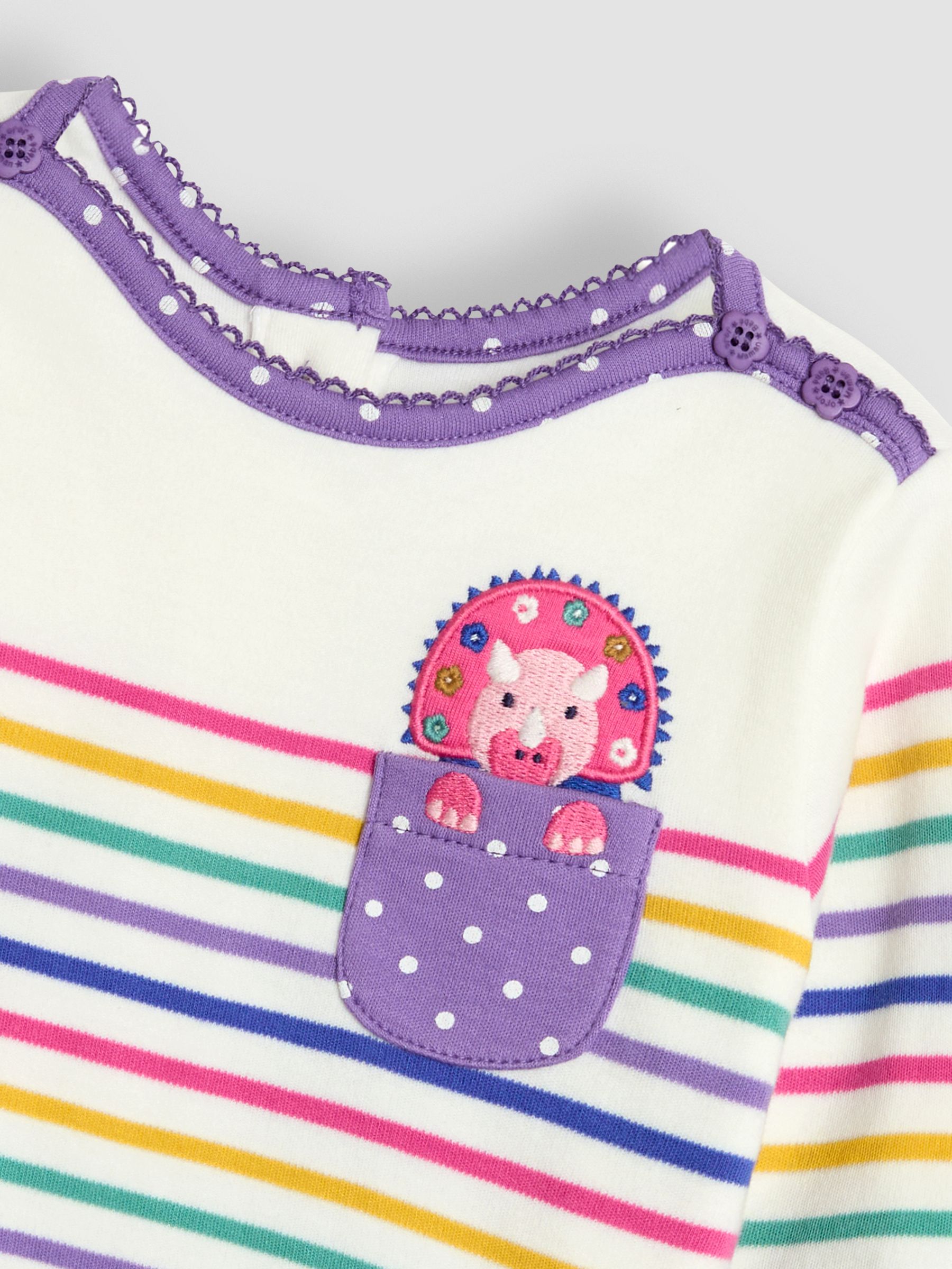 Cream Dino Cotton Long Sleeve Pocket Breton Top - Image 3 of 3