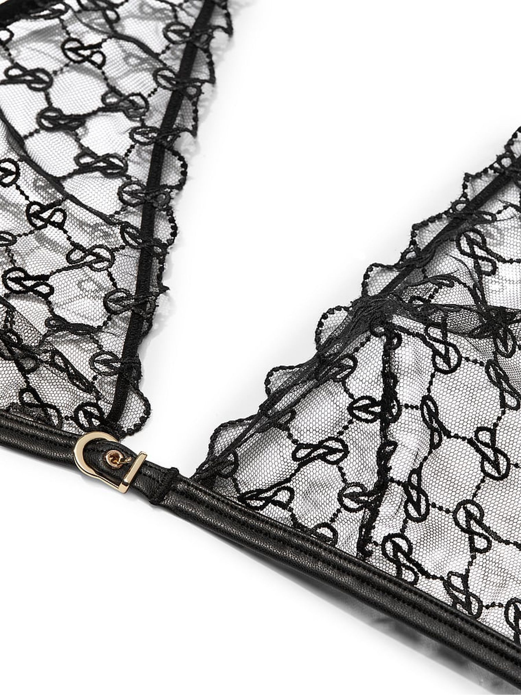 Black Triangle Faux Leather Monogram Bra - Image 4 of 4