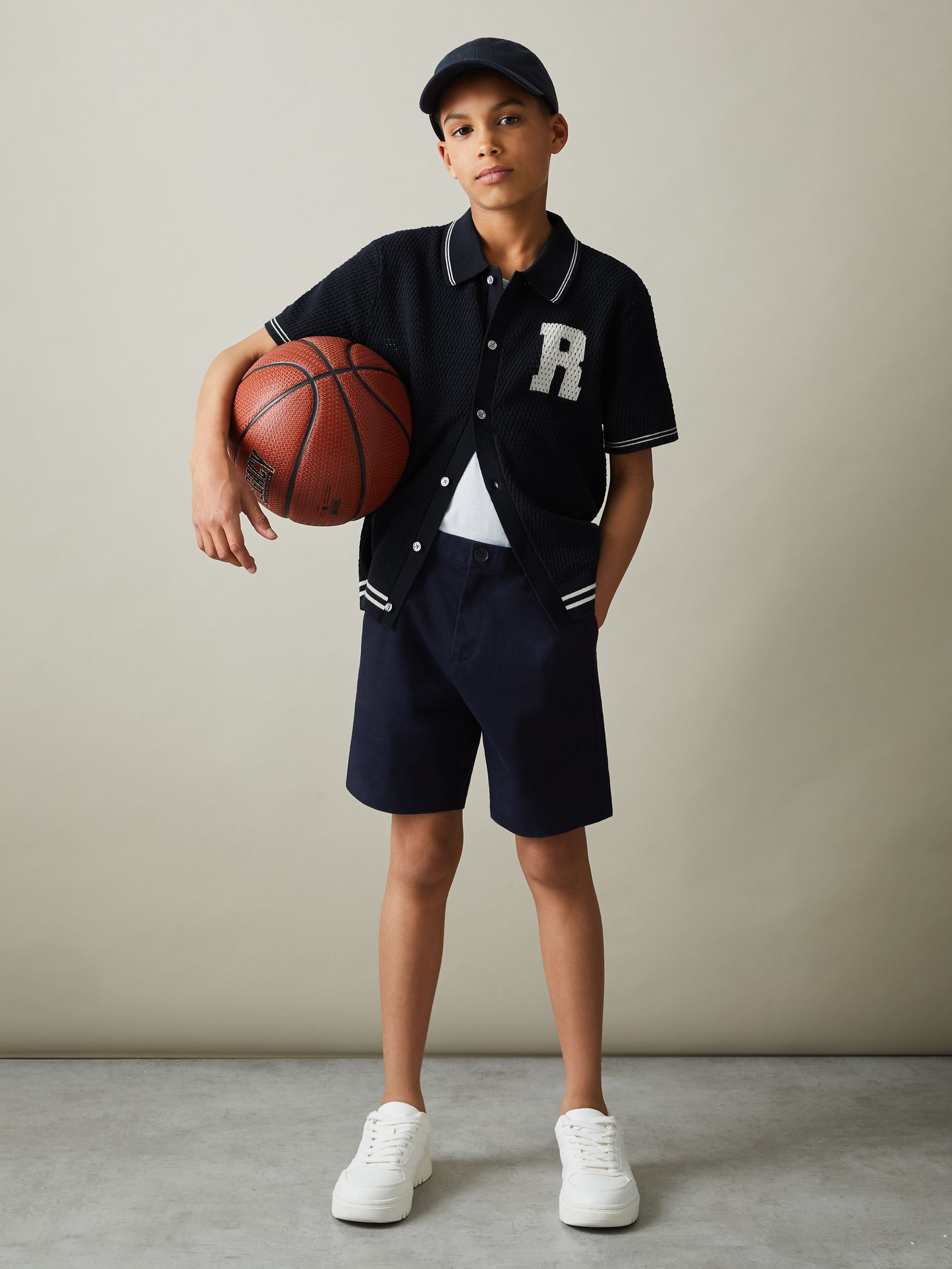 3-9 yrs Cotton Open-Stitch Motif Shirt in Navy/White - Image 1 of 5
