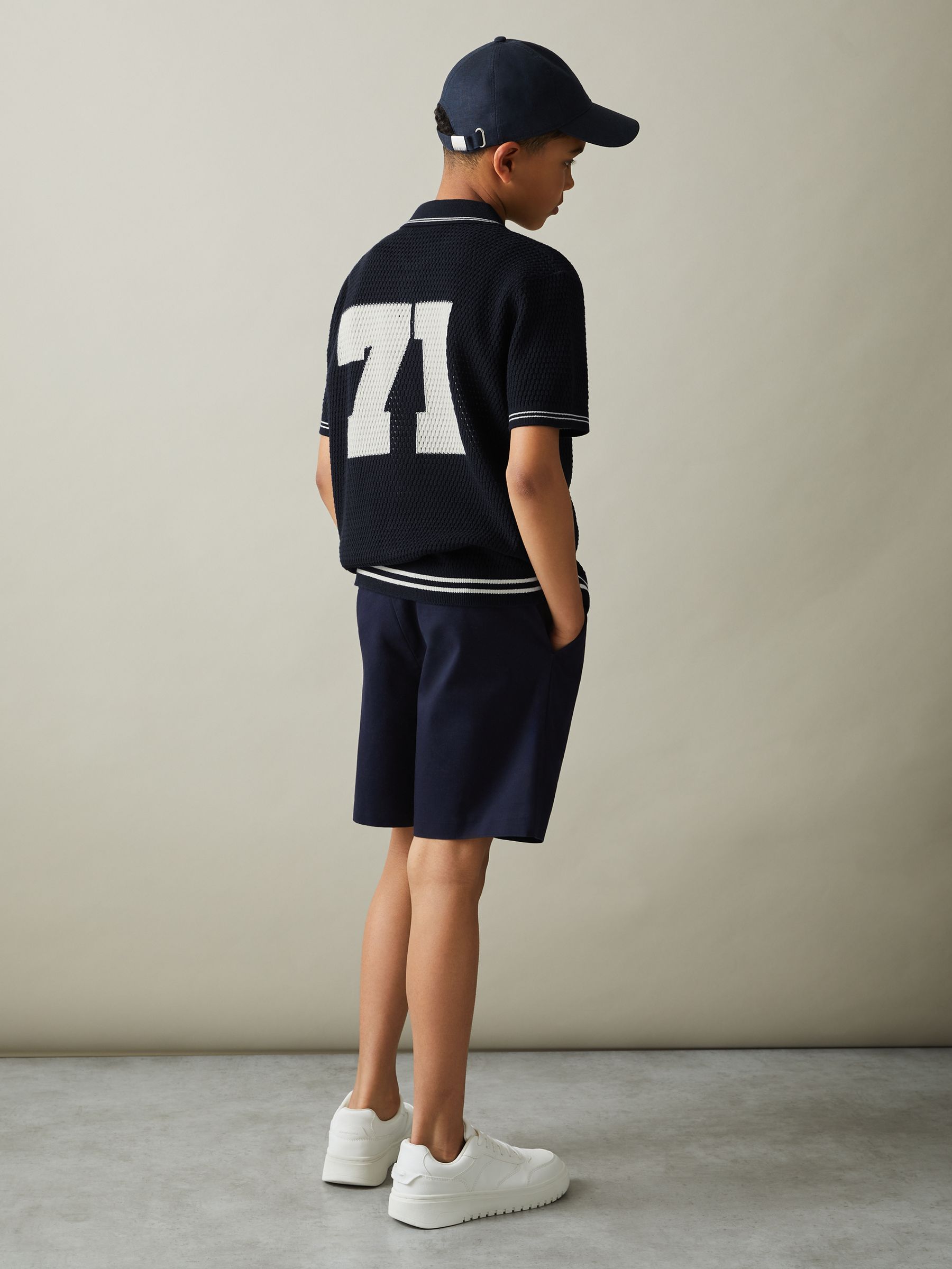 3-9 yrs Cotton Open-Stitch Motif Shirt in Navy/White - Image 4 of 5