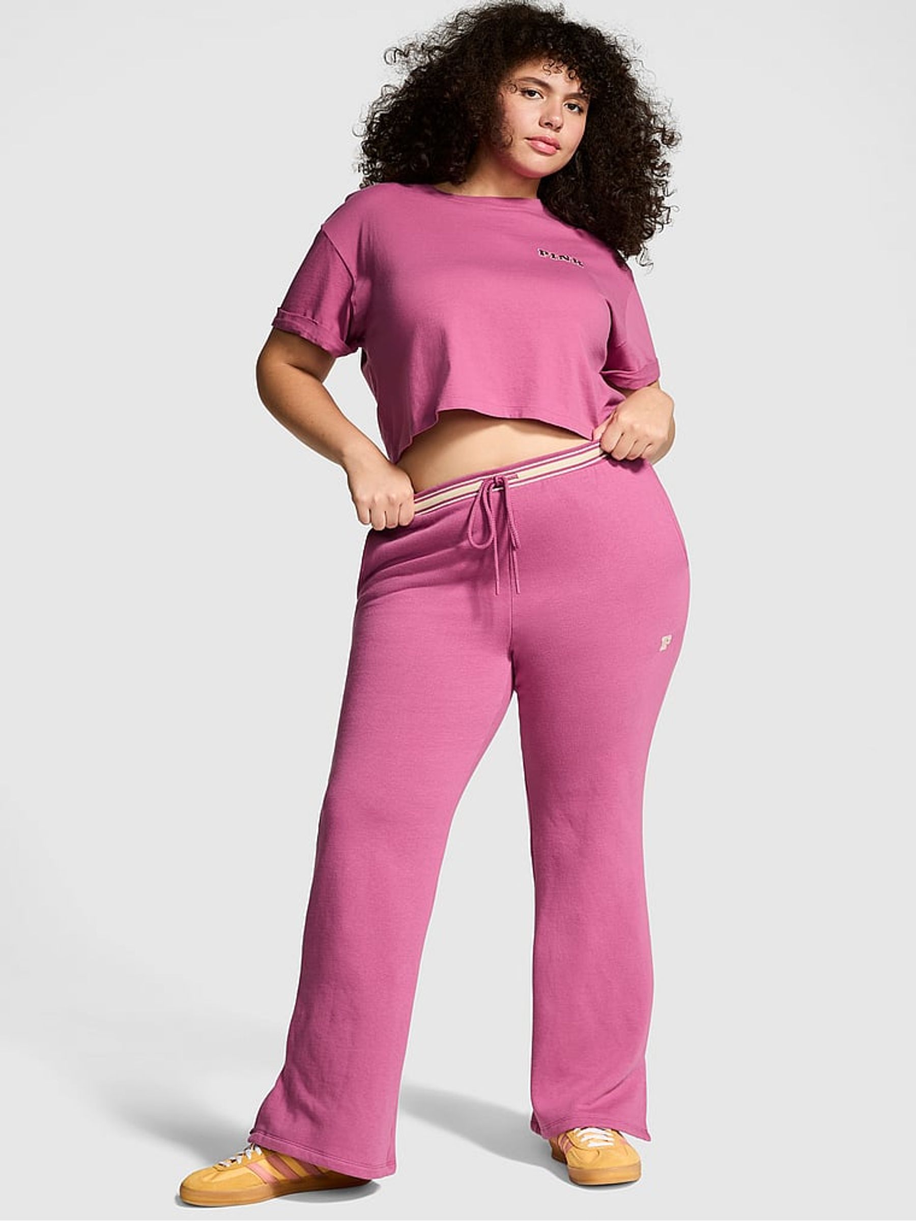 Pink Violet Knitted Flare Fleece Joggers - Image 1 of 3