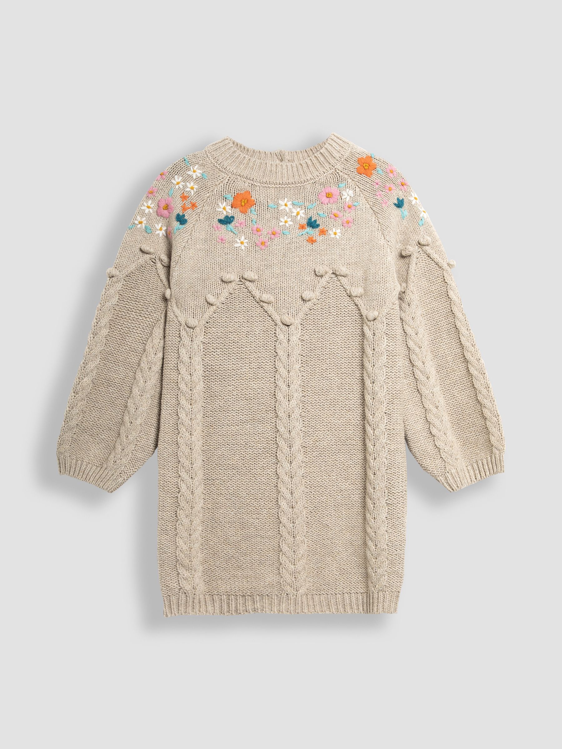 Cream Floral Embroidered Cable Knitted Dress - Image 1 of 3