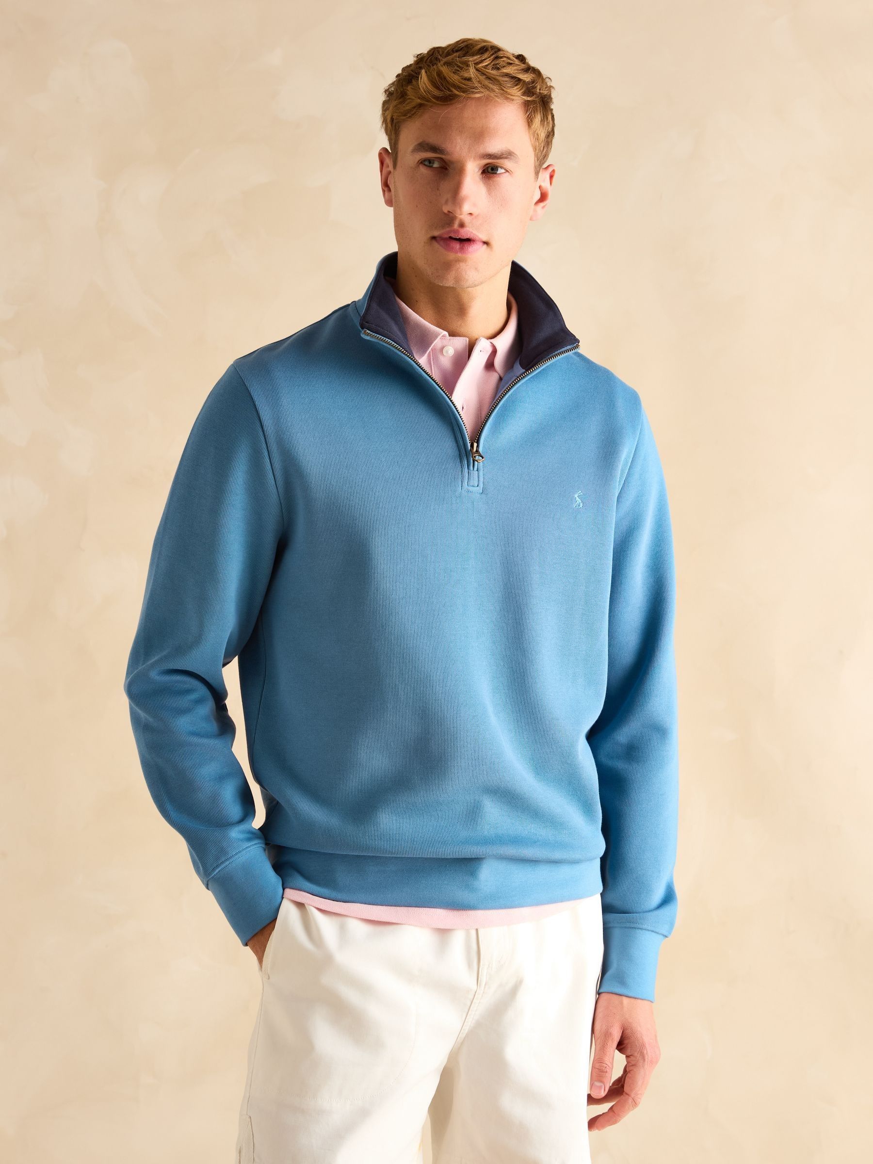 Alistair Light Blue Quarter Zip Cotton Sweatshirt - Image 1 of 7
