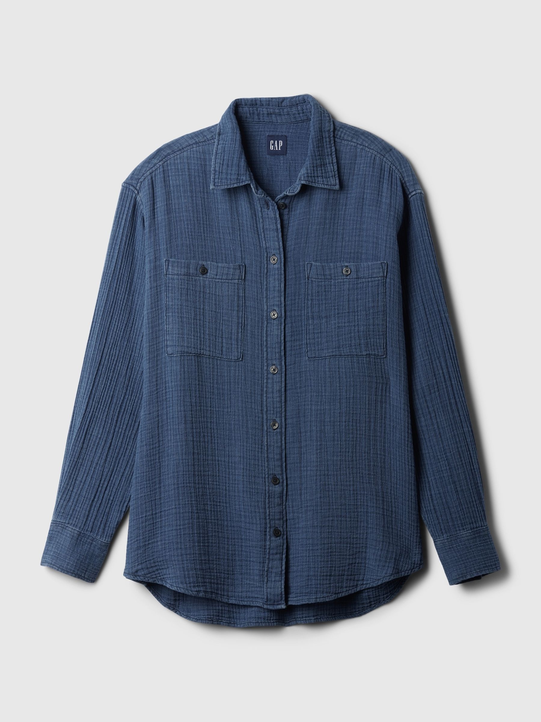 Blue Crinkle Cotton Long Sleeve Oversized Shirt - Image 4 of 4