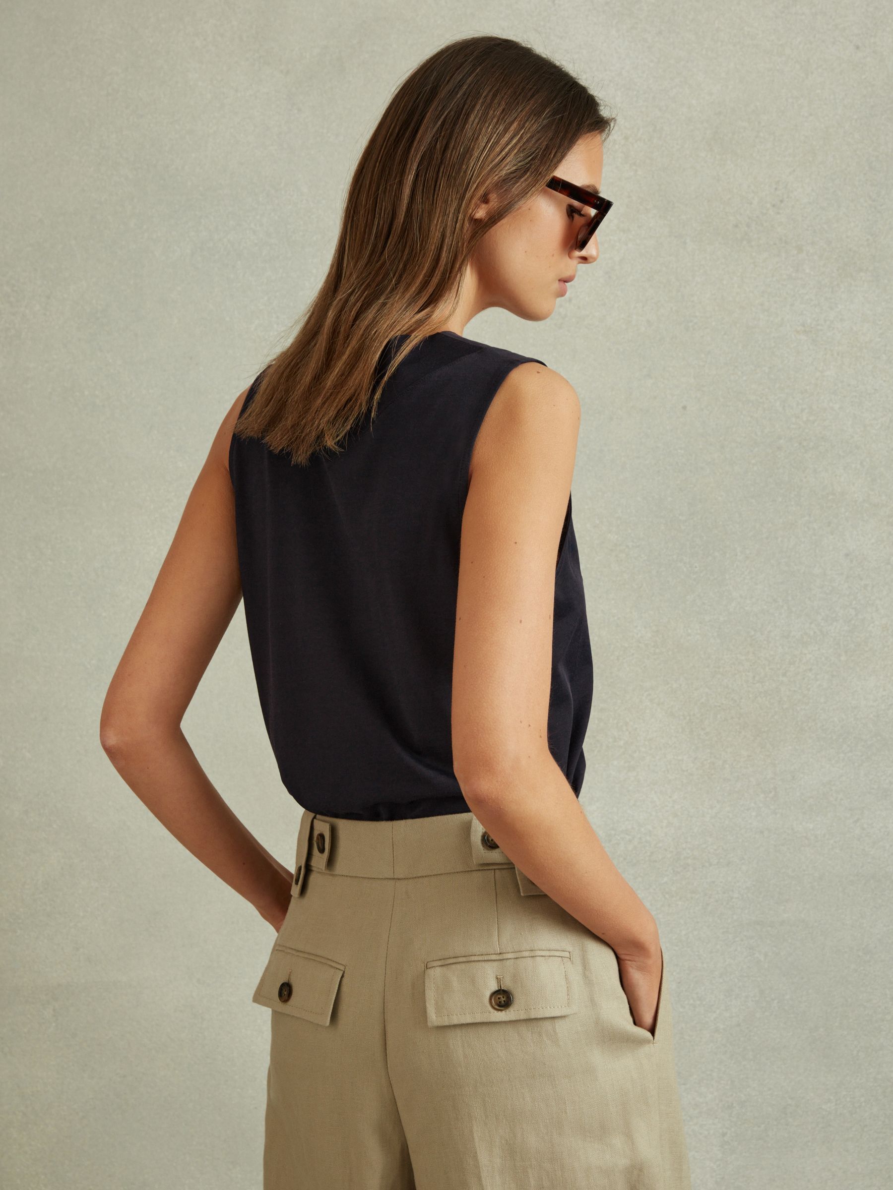 V-Neck Shell Top in Navy - Image 4 of 5