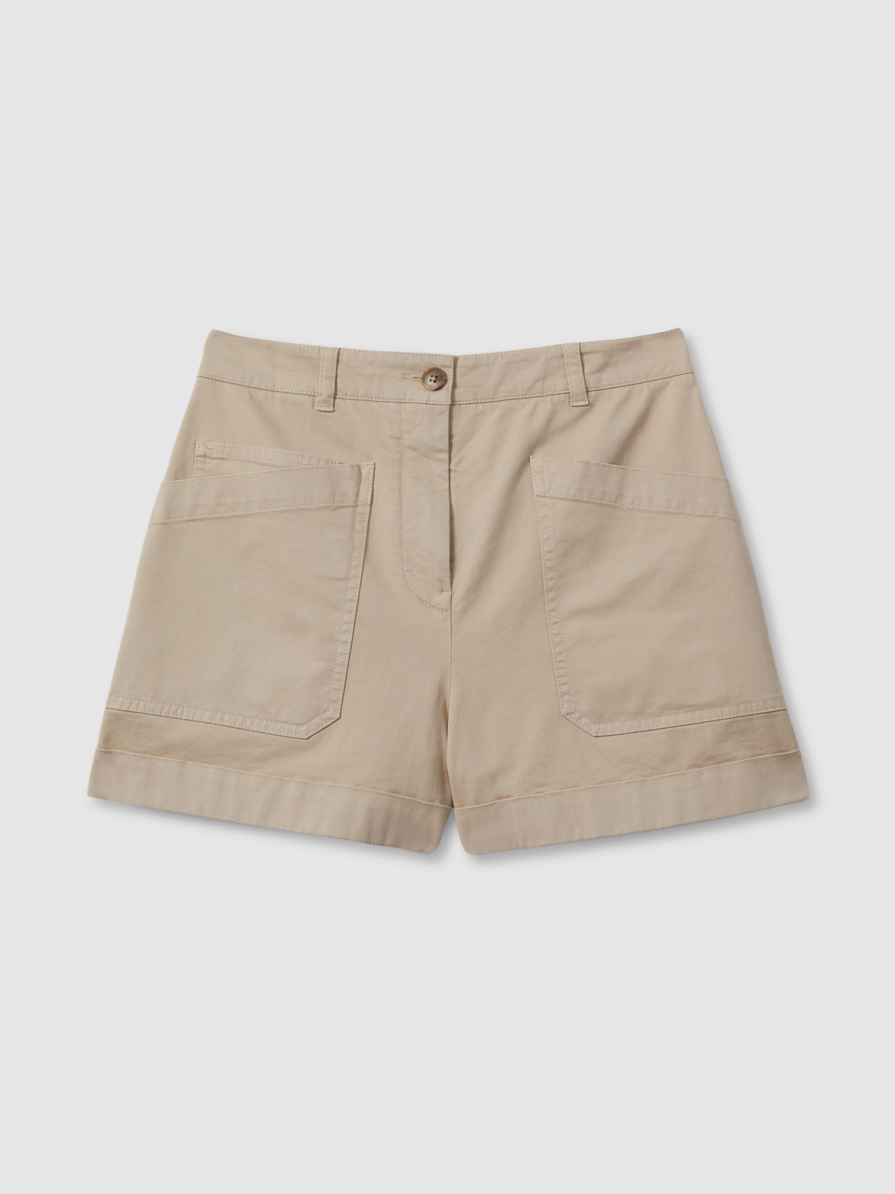 Nova Neutral Cotton Blend Shorts with Turned-Up Hems - Image 2 of 5