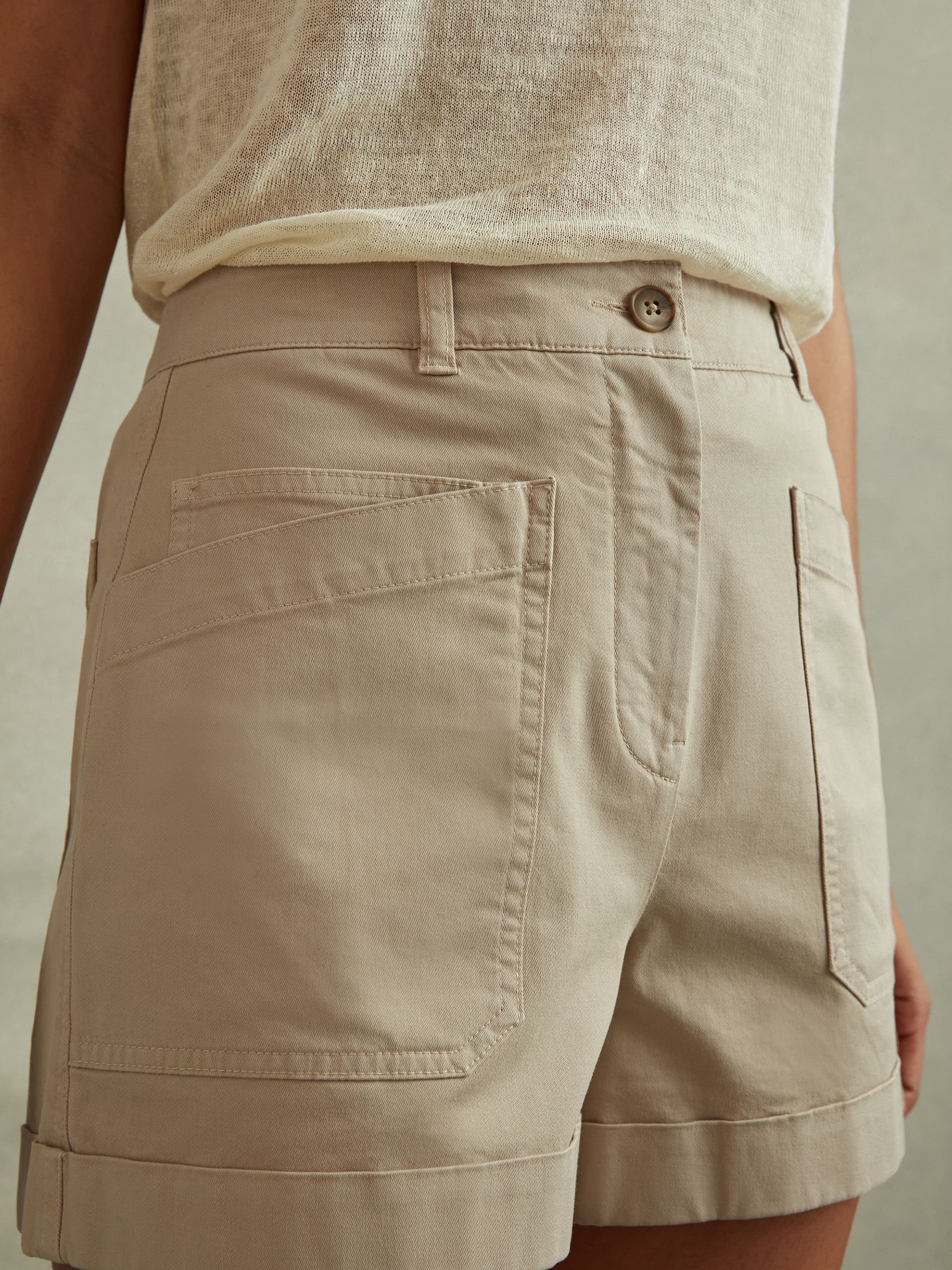 Nova Neutral Cotton Blend Shorts with Turned-Up Hems - Image 3 of 5