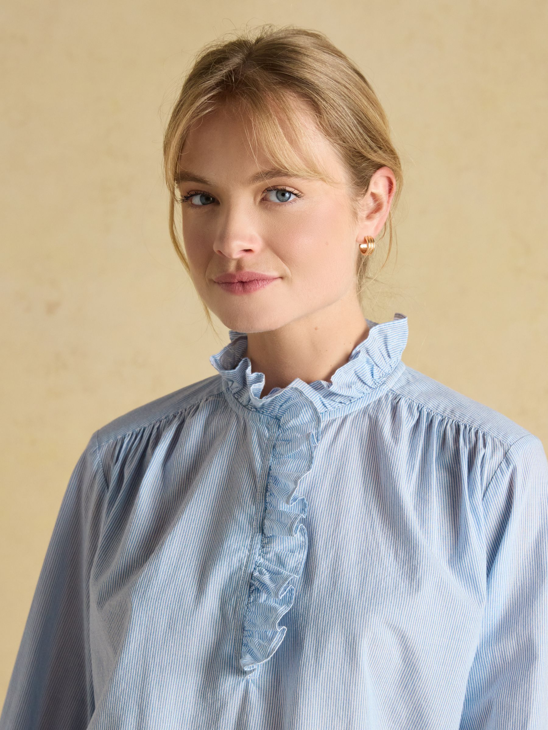 Melanie Blue/White Cotton Ruffle Blouse - Image 3 of 7