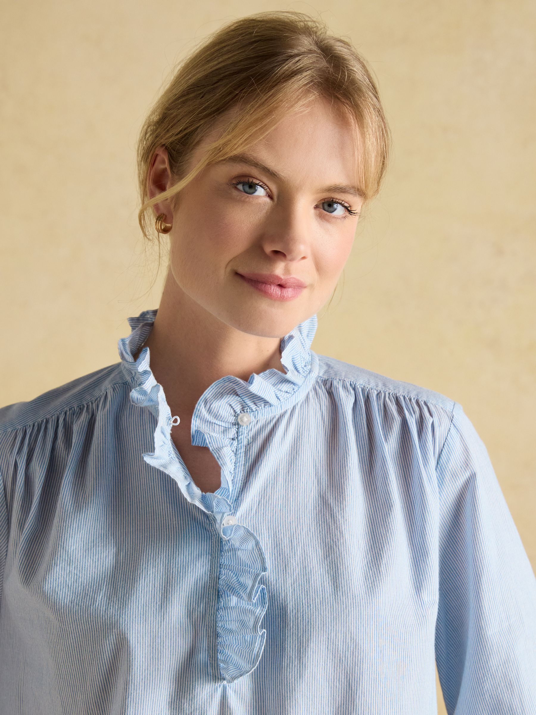 Melanie Blue/White Cotton Ruffle Blouse | Joules