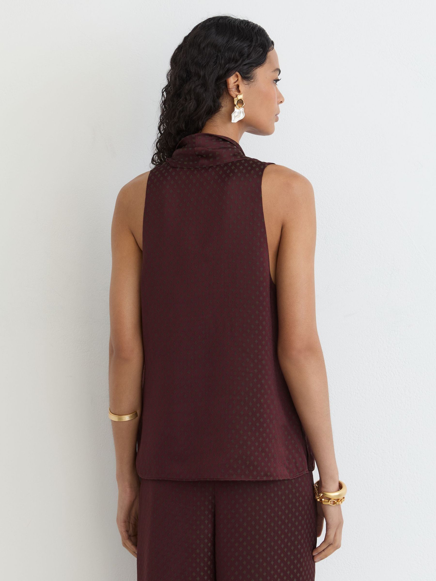 Jacquard Tie-Neck Sleeveless Top in Burgundy - Image 7 of 8