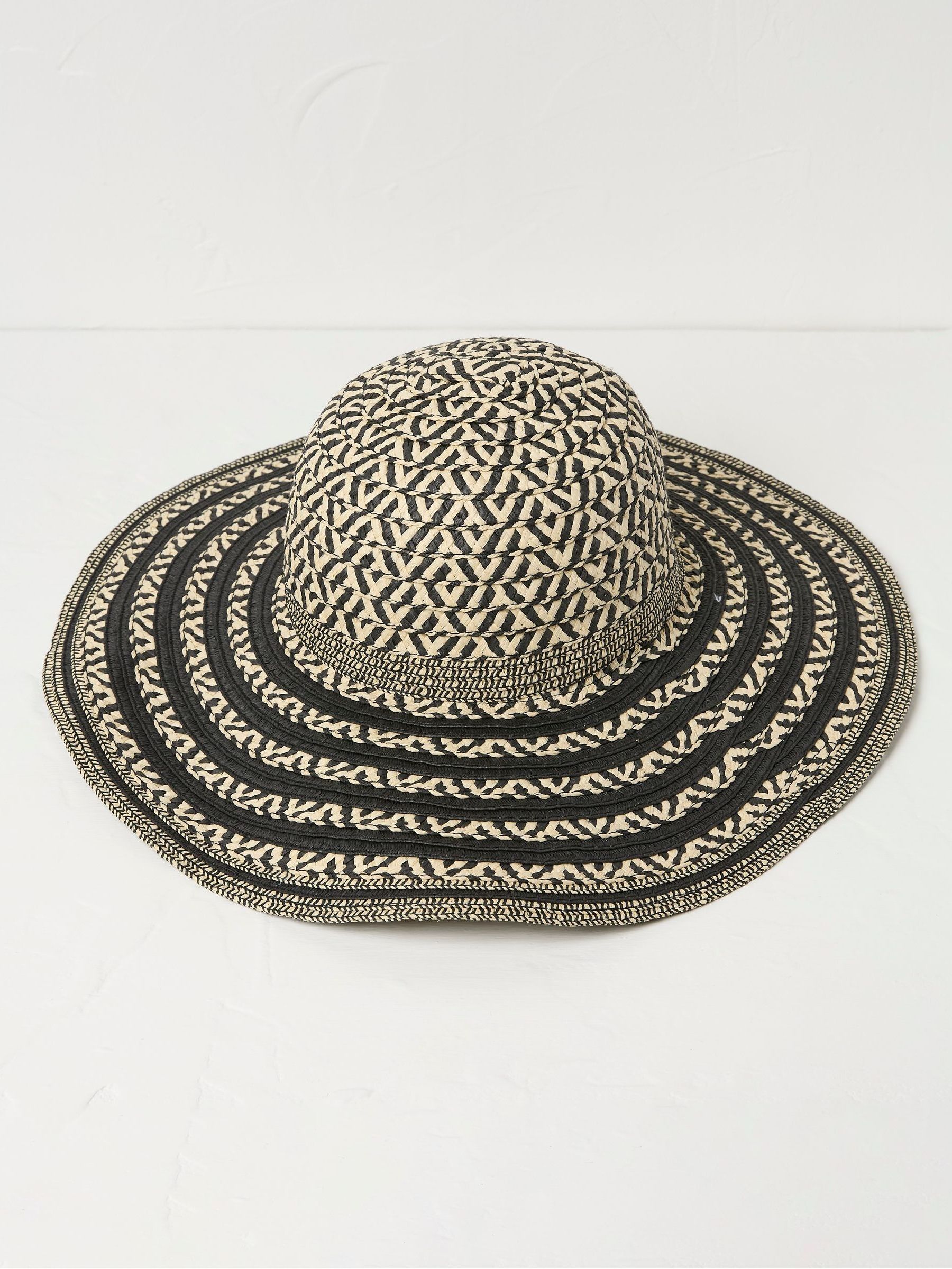 Geo Black Floppy Straw Hat - Image 1 of 3