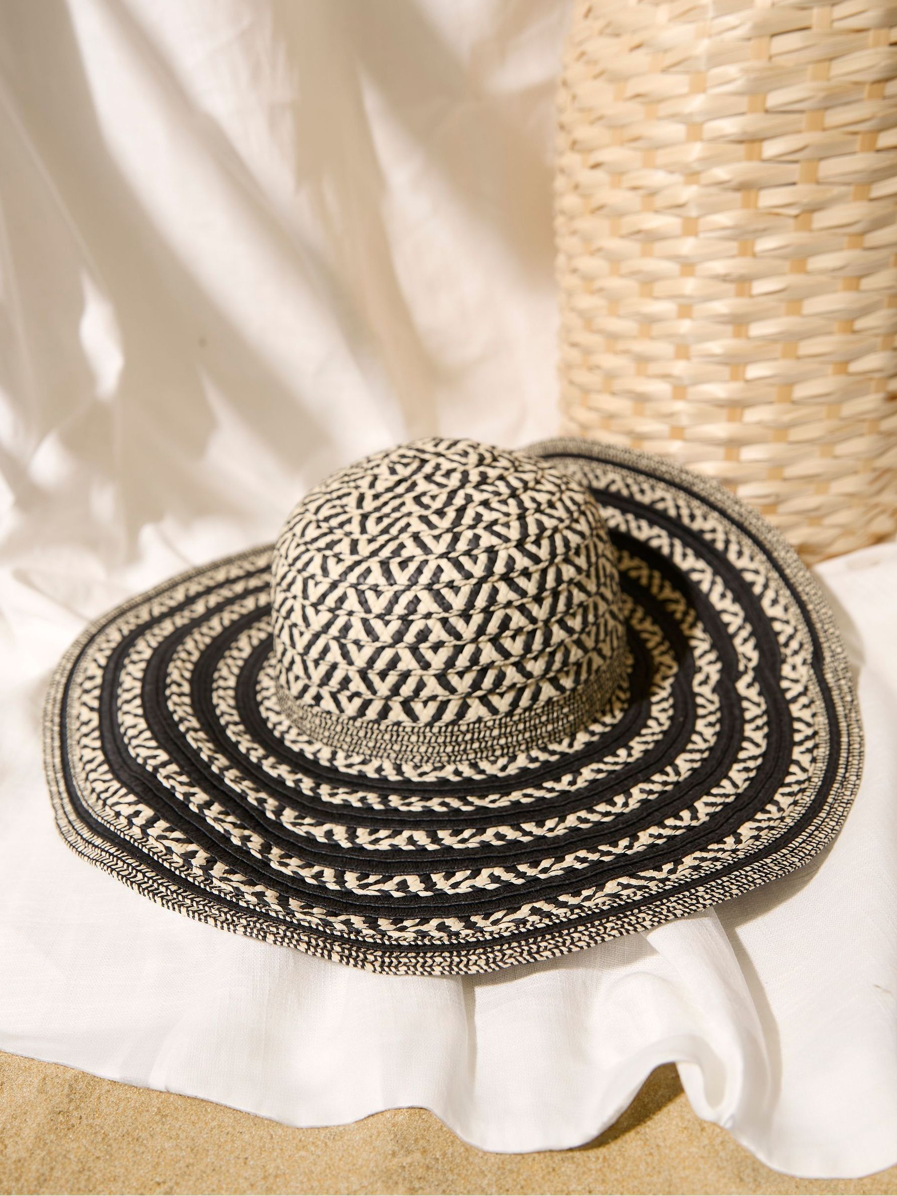 Geo Black Floppy Straw Hat - Image 3 of 3