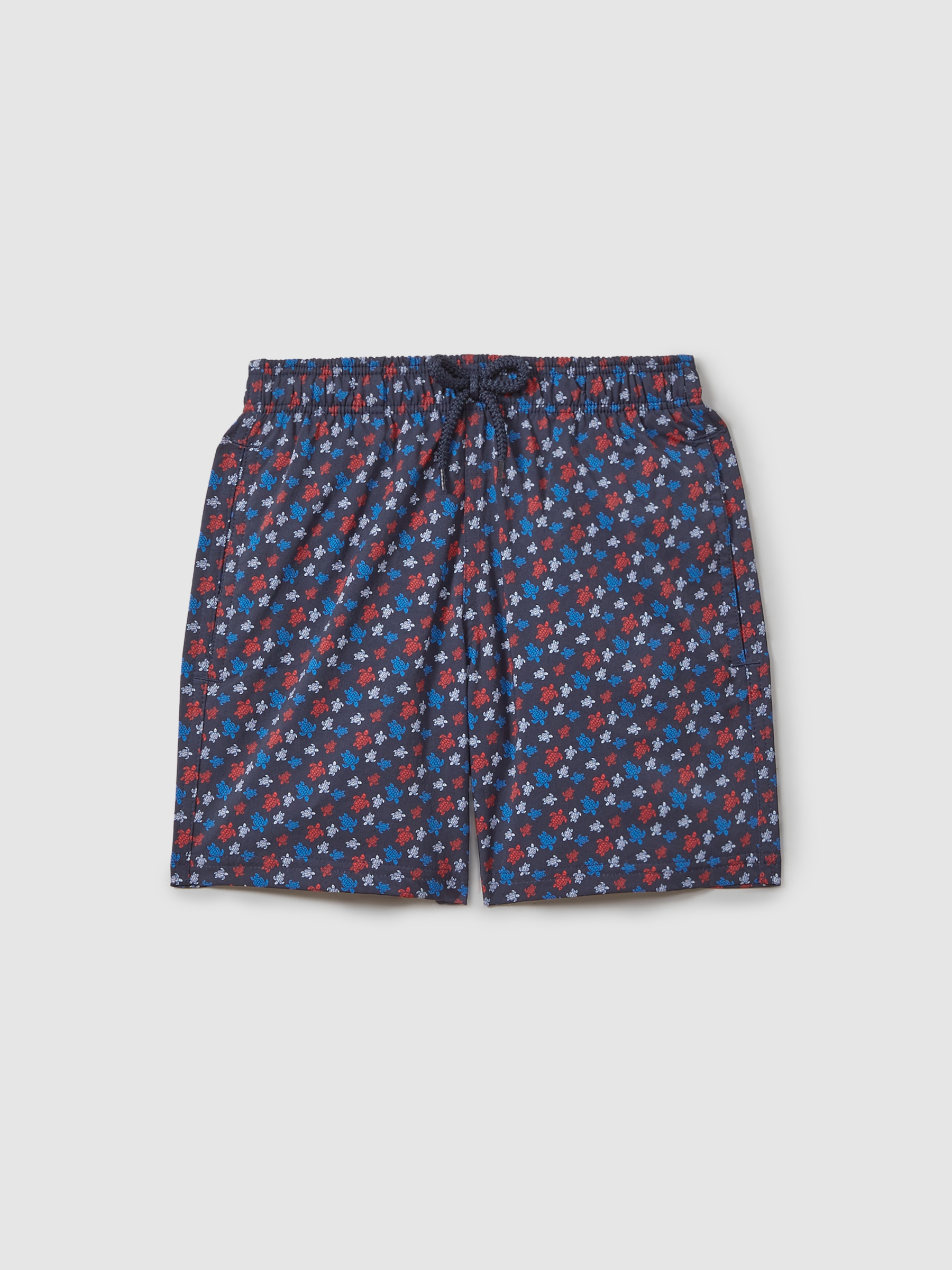 Vilebrequin Foldable Turtle Print Swim Shorts in Bleu Marine - Image 1 of 2