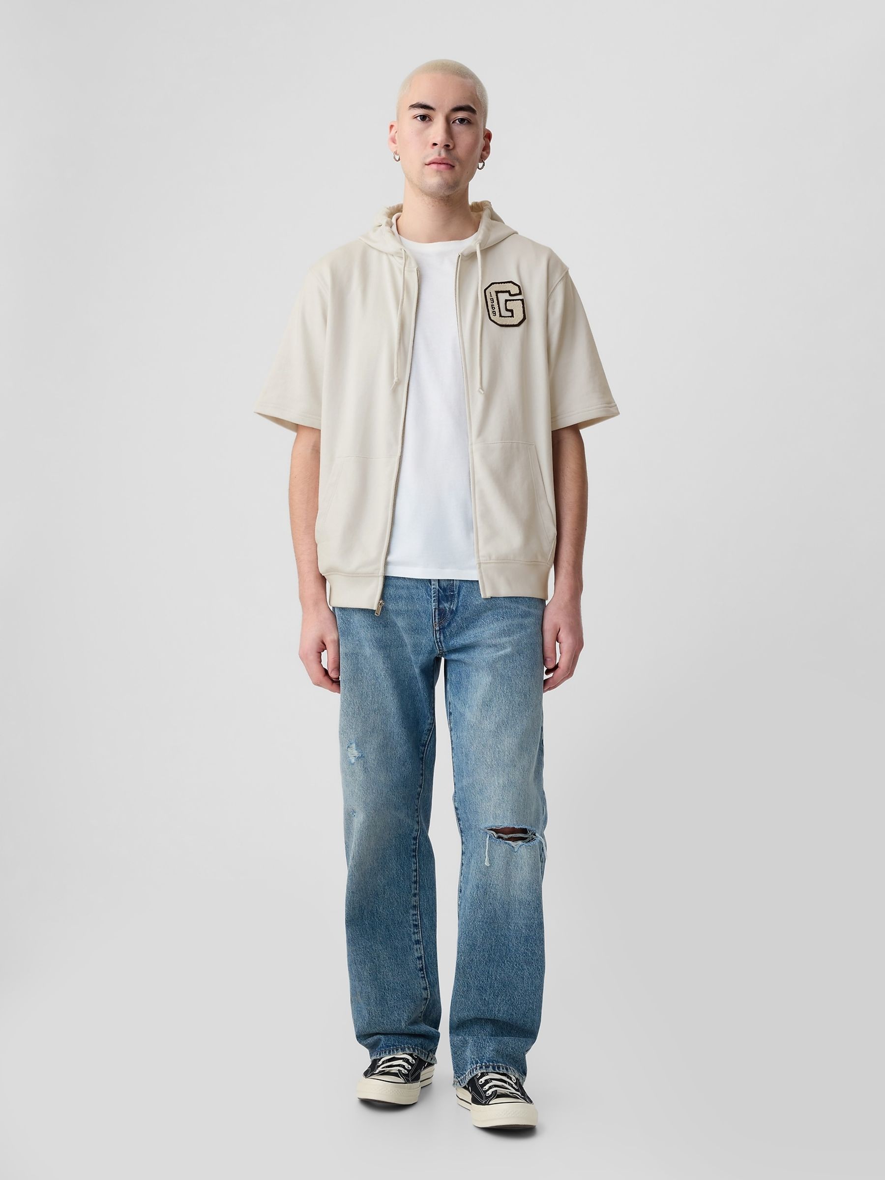 Cream Logo Zip Up Short Sleeve Hoodie - Image 3 of 5