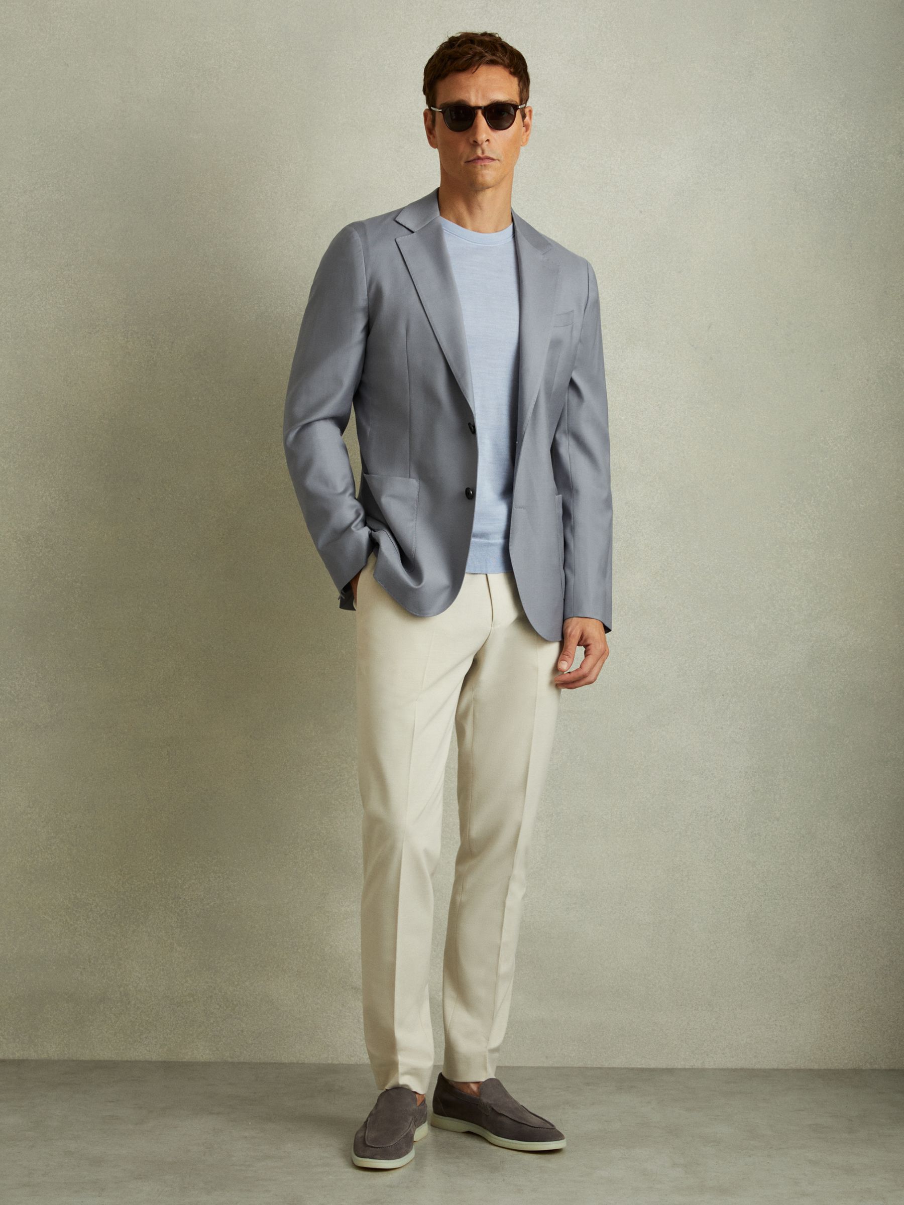Azure Airforce Blue Wool Blend Single Breasted Blazer with Silk - Image 1 of 6