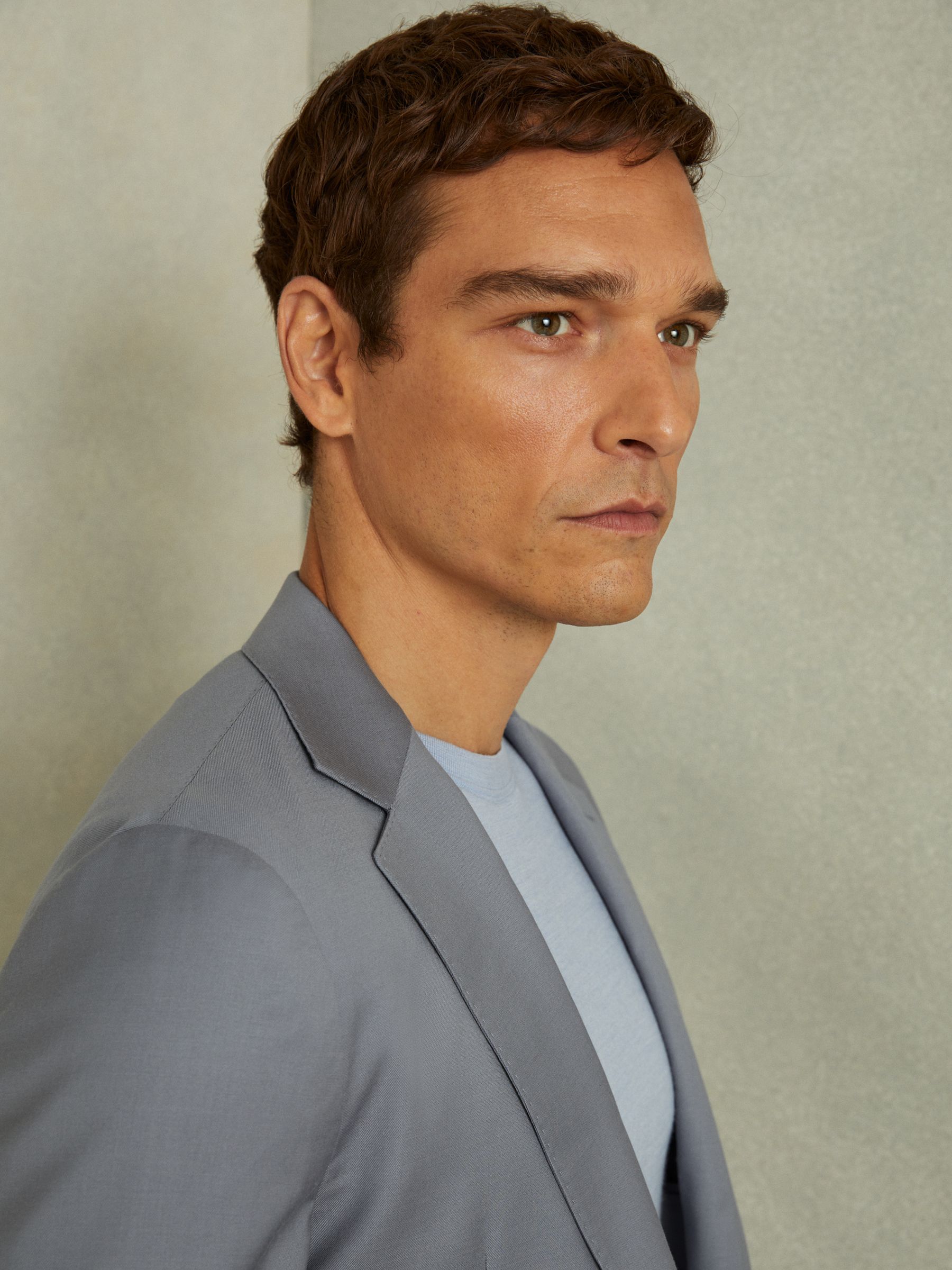 Azure Airforce Blue Wool Blend Single Breasted Blazer with Silk - Image 3 of 6
