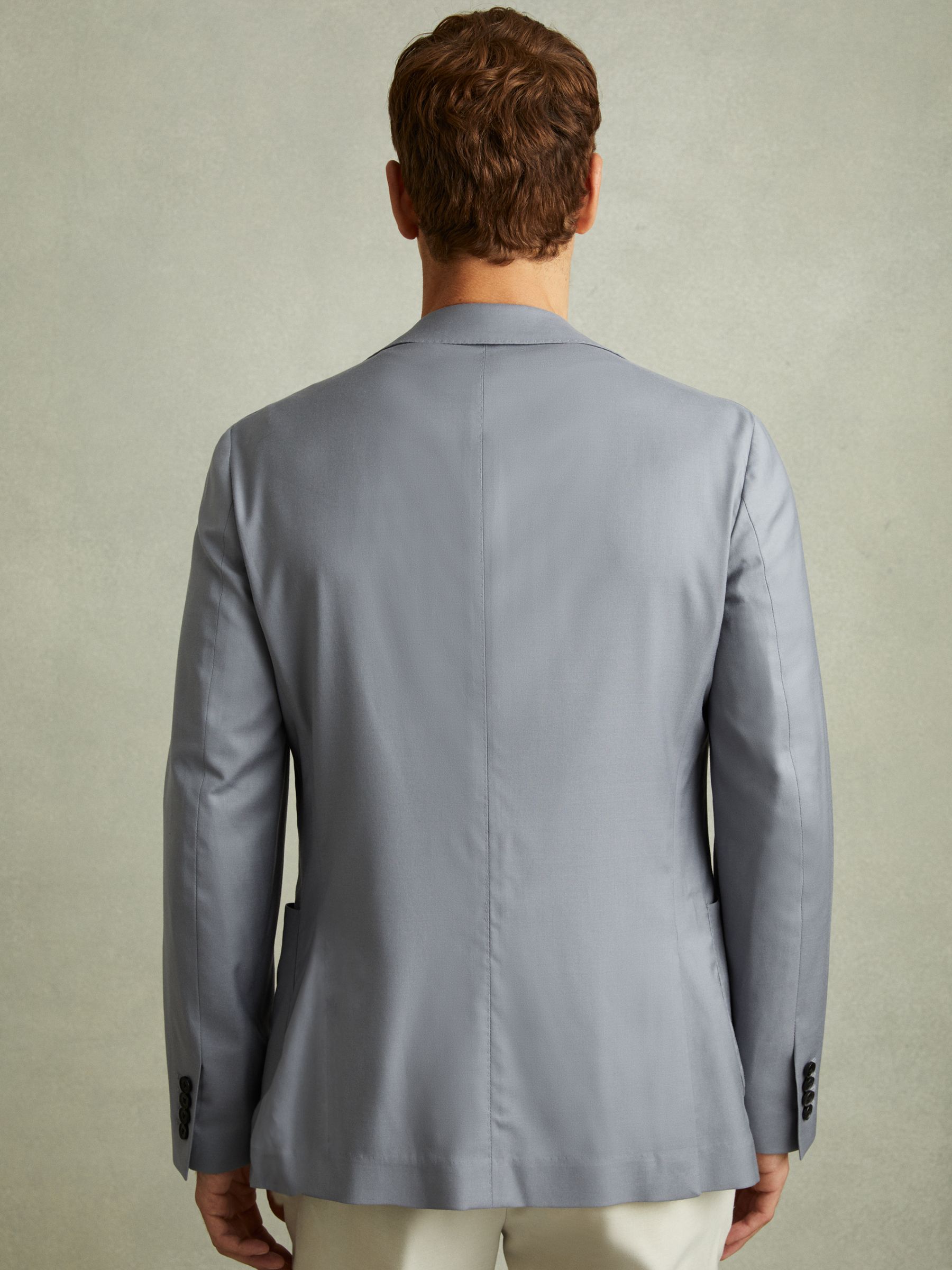 Azure Airforce Blue Wool Blend Single Breasted Blazer with Silk - Image 4 of 6